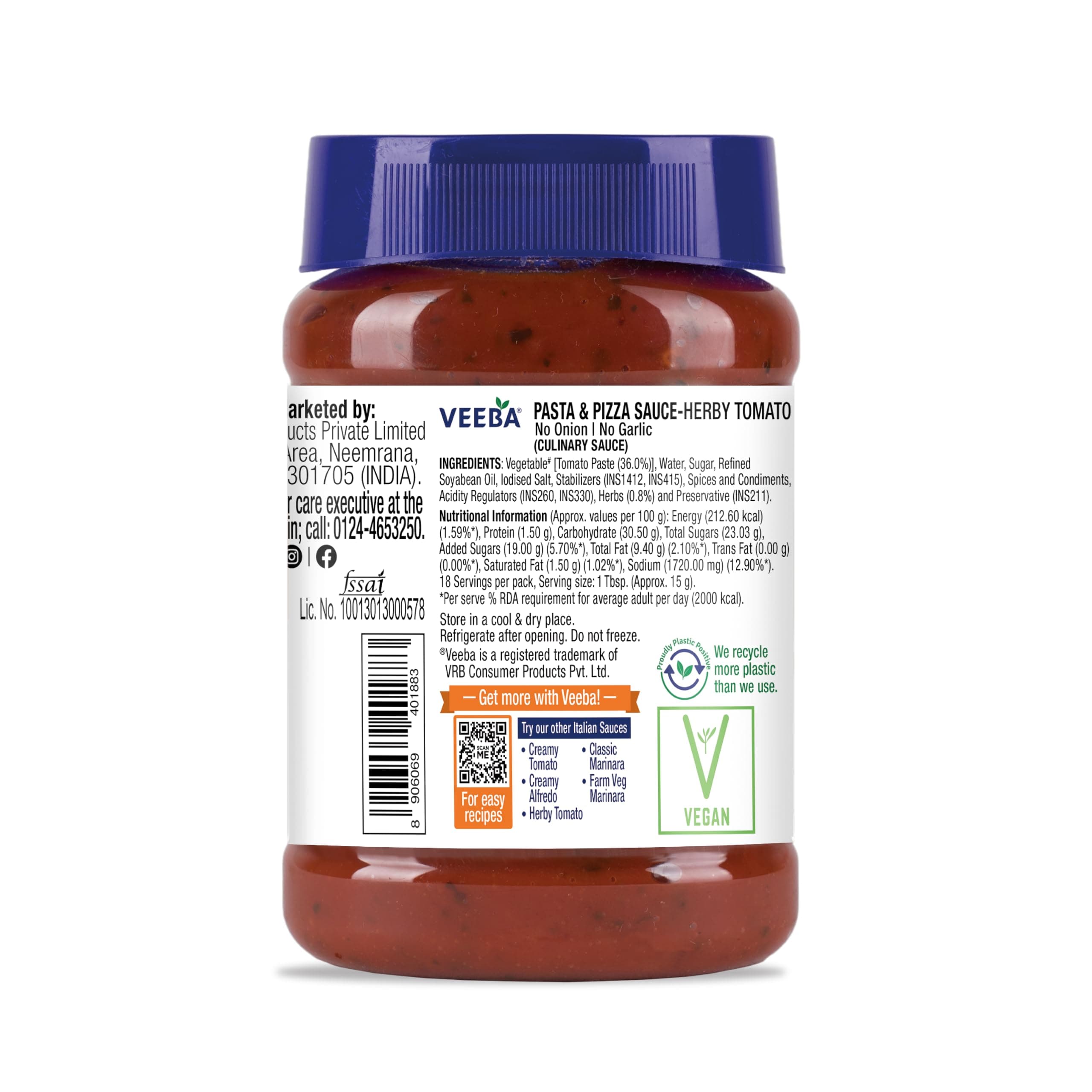 VEEBA Pasta & Pizza Sauce Herby Tomato - No Onion No Garlic (280G) — image 8