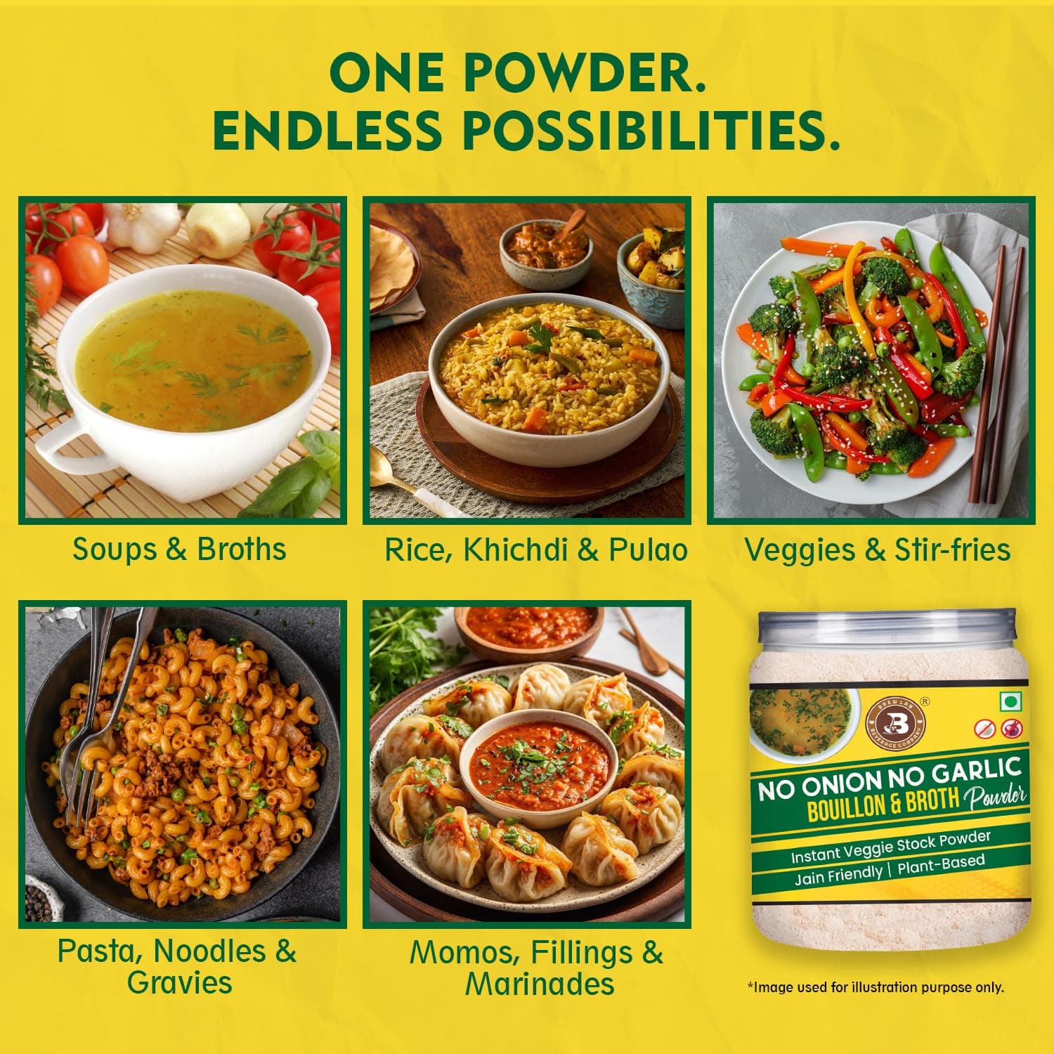 Brew Lab No Onion No Garlic Bouillon & Broth Powder, 250g | Instant Vegetable Stock | Plant-Based | Jain-Friendly | Umami Seasoning for Soups, Gravies & Cooking — image 6