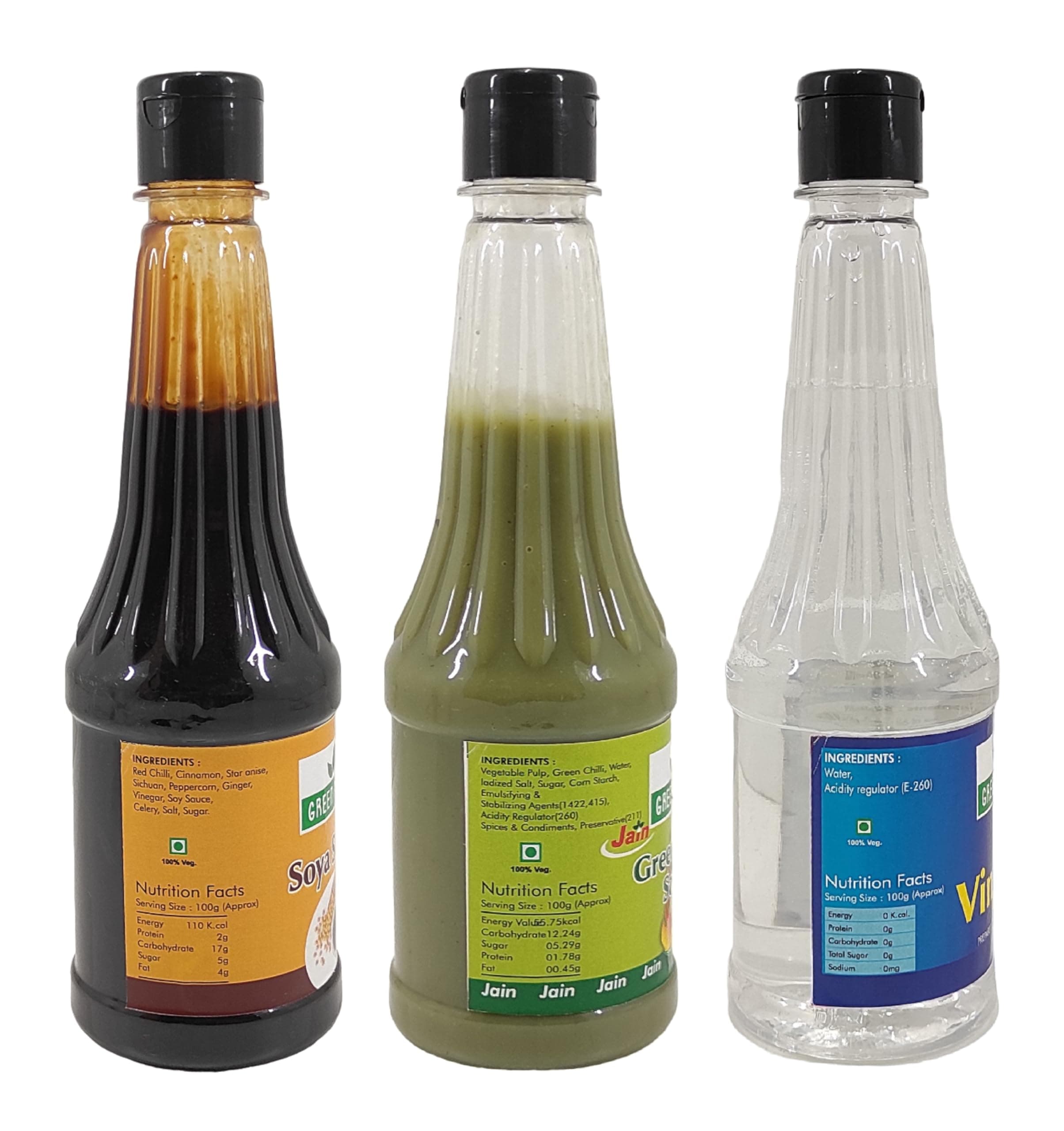 Green Piece Jain Sauce WIth No Onion/Garlic Soya sauce,Green Chilli & Vinegar.(Pack of 3) Sauce (1500 ml) — image 3