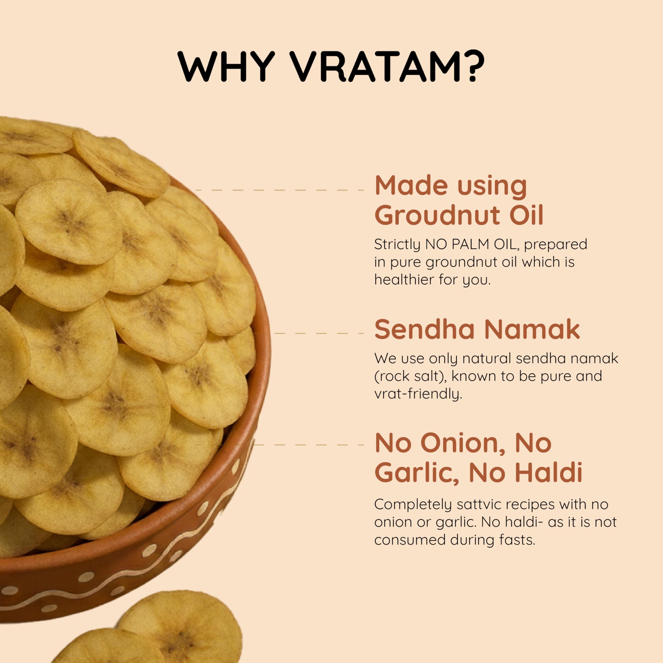 Vratam Banana Chips | Thinnest Fasting Wafers for Navratri | Pure Vrat Friendly Sendha Namak Banana Chips | No Onion No Garlic No Palm Oil | Healthy Jain Friendly Snacks Namkeen | 110G (pack of 1) — image 7