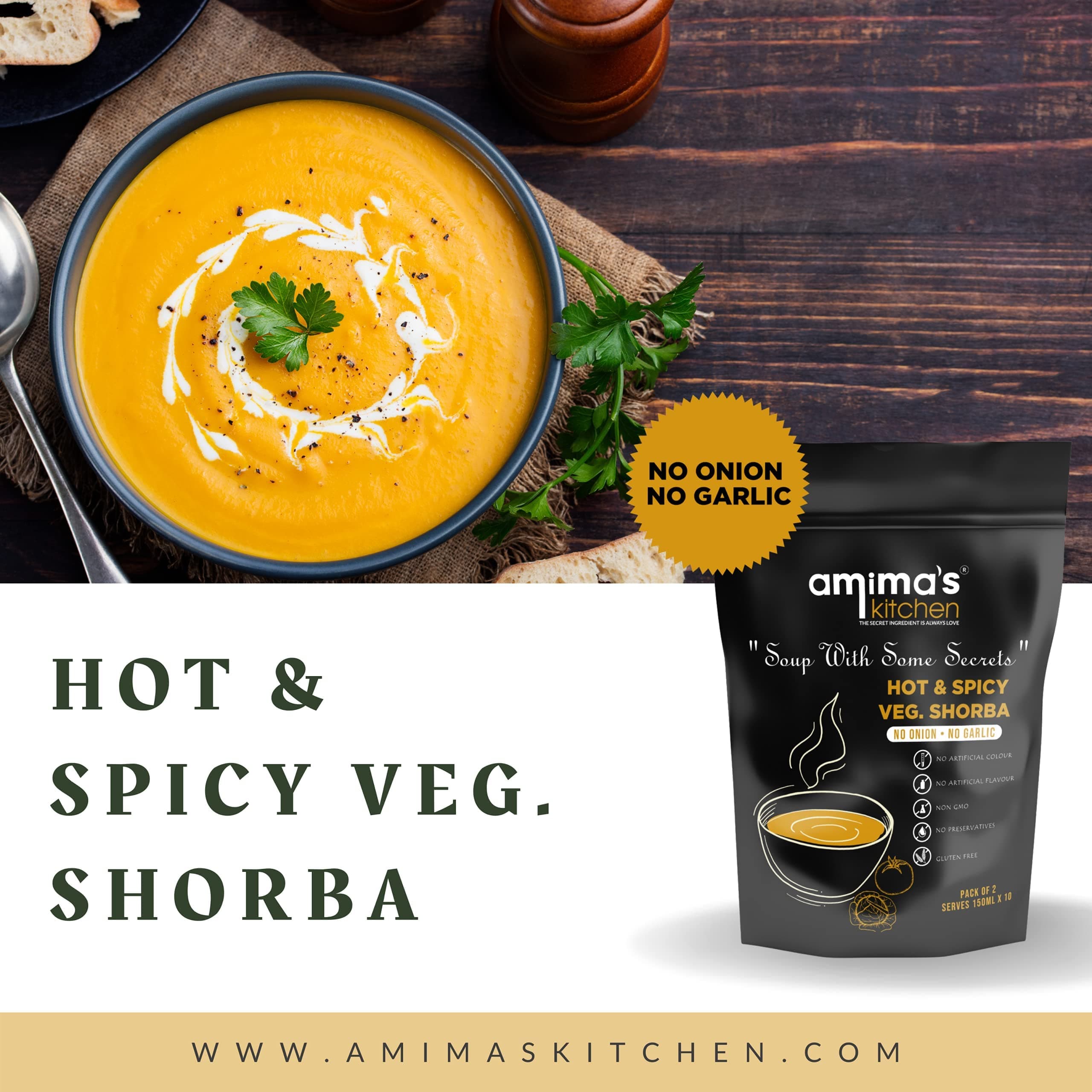 Amima's Kitchen Combo Of Hot & Spicy Veg. Shorba + Cheesy Tomato Jain Soup (No Onion No Garlic) - 100 Grams (Pack of 2) | Instant Soup Mix Powder | Ready To Cook | No Artificial Flavour & Colour | Gluten Free | Non GMO | Healthy Soup — image 7