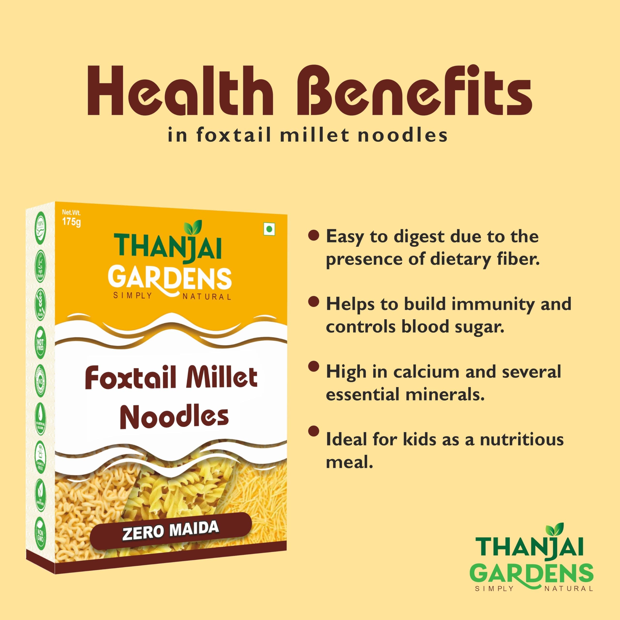 THANJAI GARDENS - SIMPLY NATURAL Foxtail Millet Noodles – Healthy, Nutritious & Nutrient-Rich Instant Noodles | No Maida, No Preservatives No Artificial Color | 175 G Each | Pack of 2 — image 4