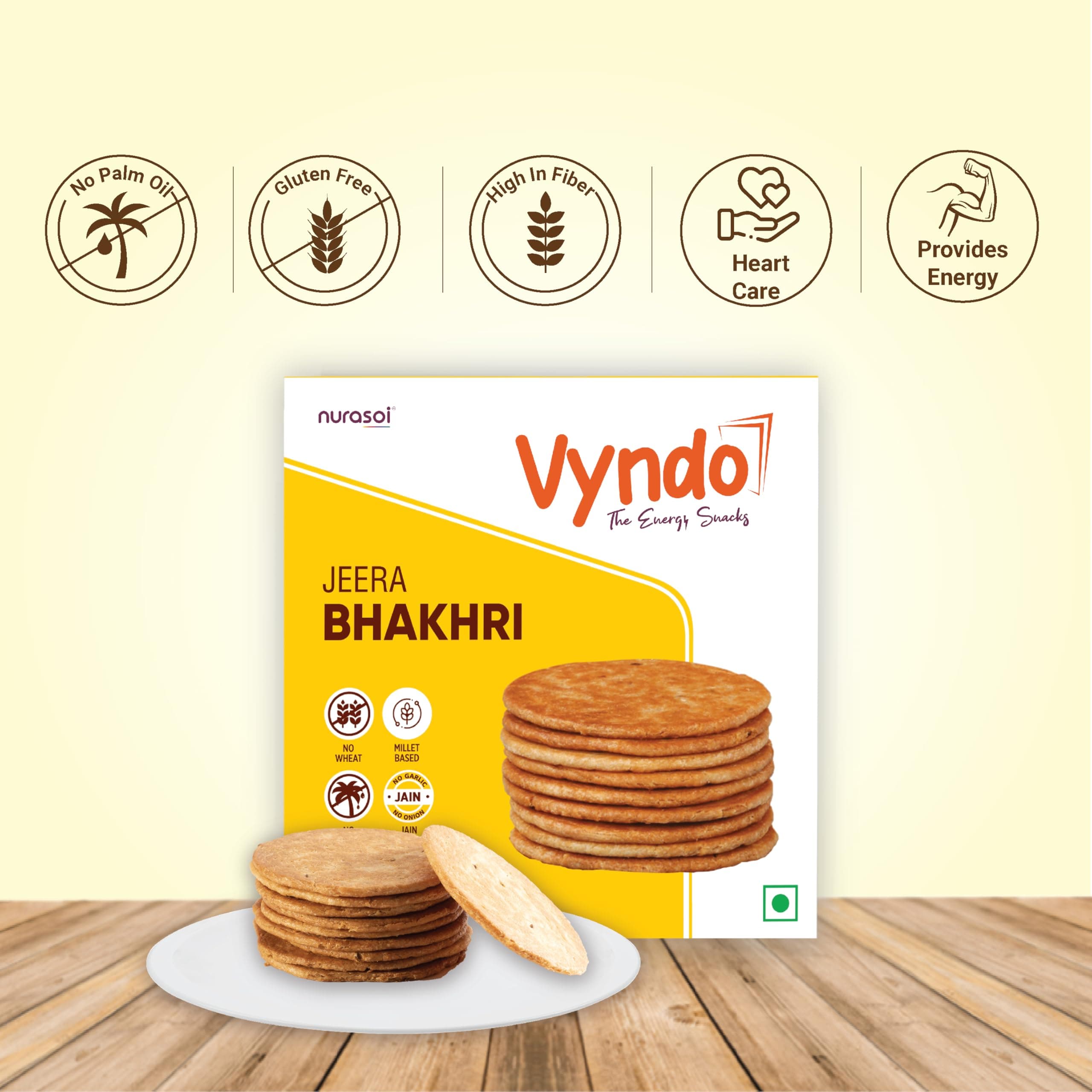 Vyndo All Bhakhri Combo – Pack of 5 (180g Each) | Millet Snacks, Gluten-Free, Healthy Energy Snack for Kids & Adults | Moong Bajra, Masala Ragi, Roasted Ragi, Farali, Jeera — image 6