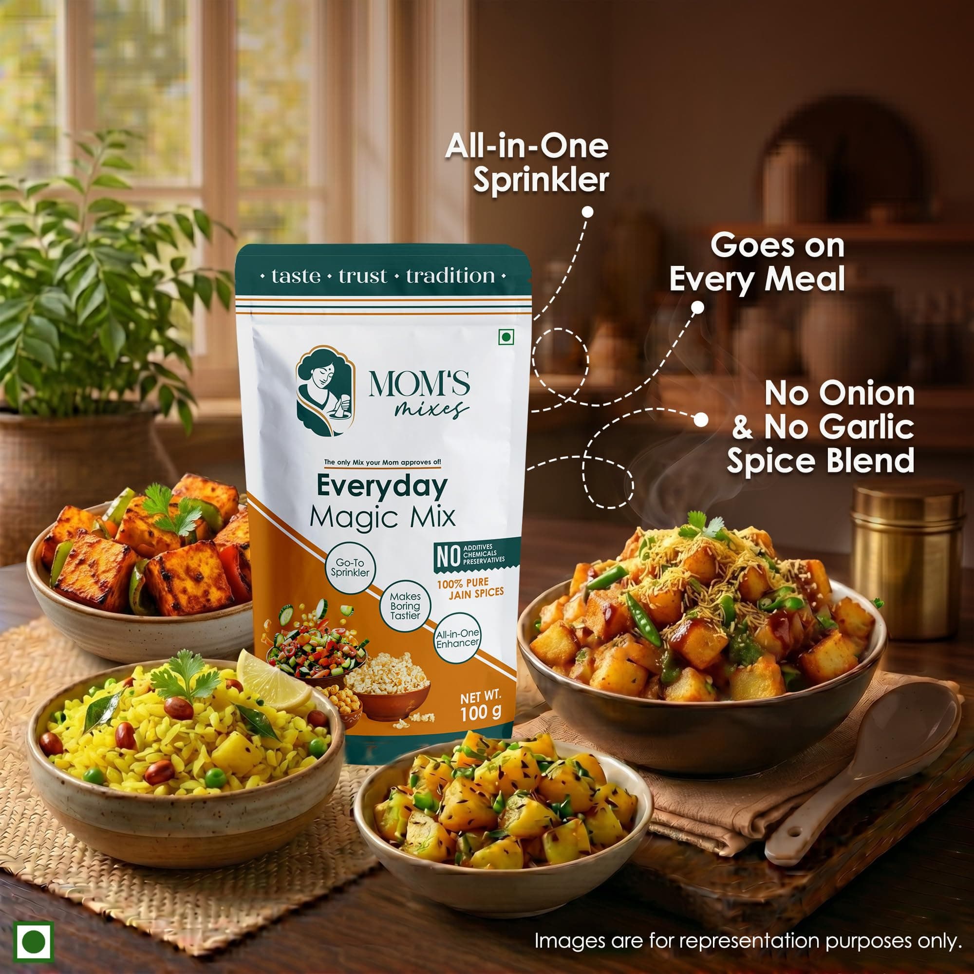 Mom’s Mixes Combo of 2 | Everyday Magic Mix + Chole Masala | 100% Pure Jain Spices | No Onion No Garlic | No Preservatives | No MSG | No Added Colours | 200g — image 4
