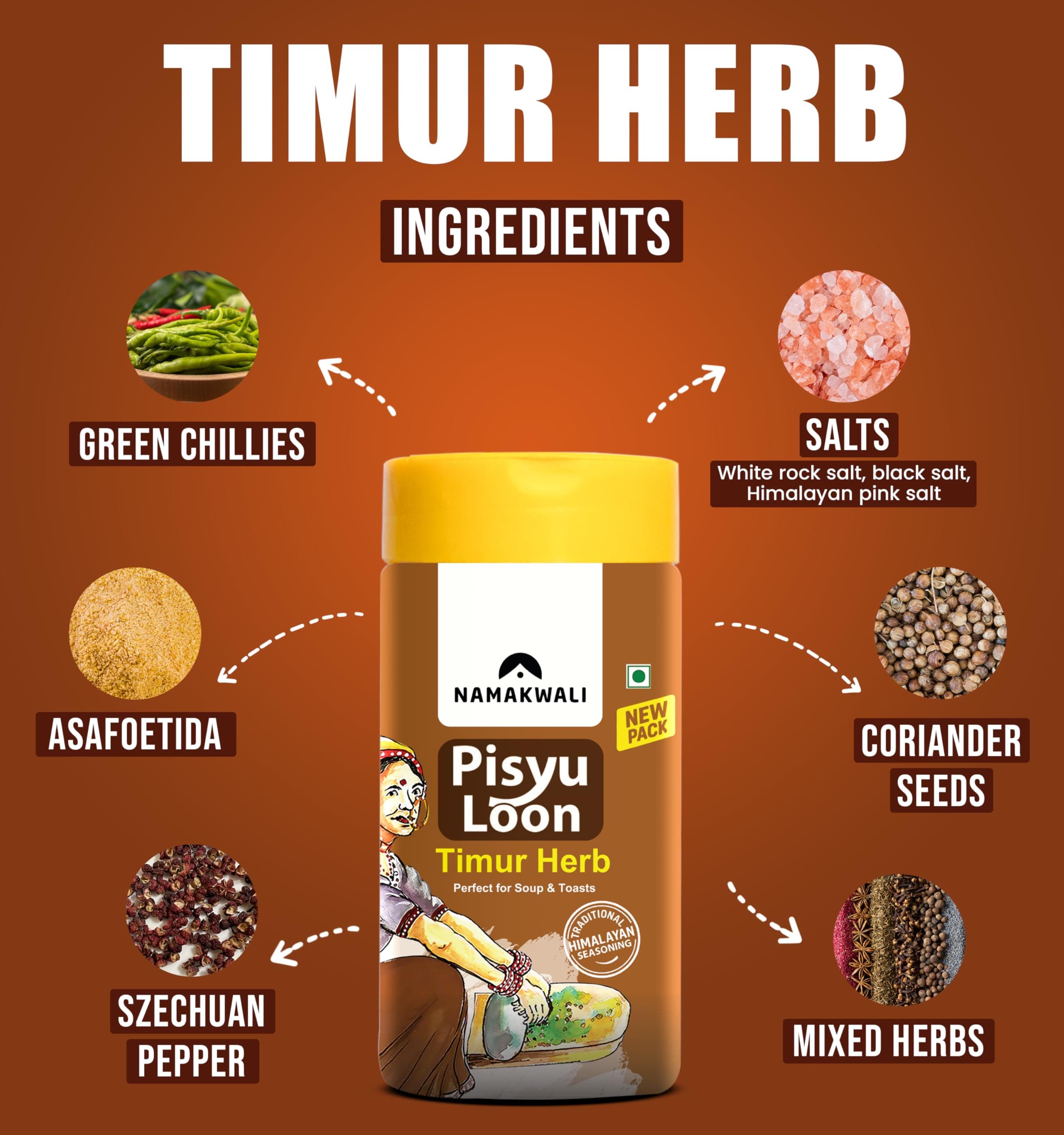 Namakwali Flavoured Pahadi Salts (Timur herb, Gandhrain or Choru herb, Ginger zest) | Pack of 3 - 300 Gram | No Onion No Garlic | Seasoning Combo - Popcorn, Noodles, Salad, Raita, Fruits, Sweet Corn, Makhana | SharkTank India S3 — image 6