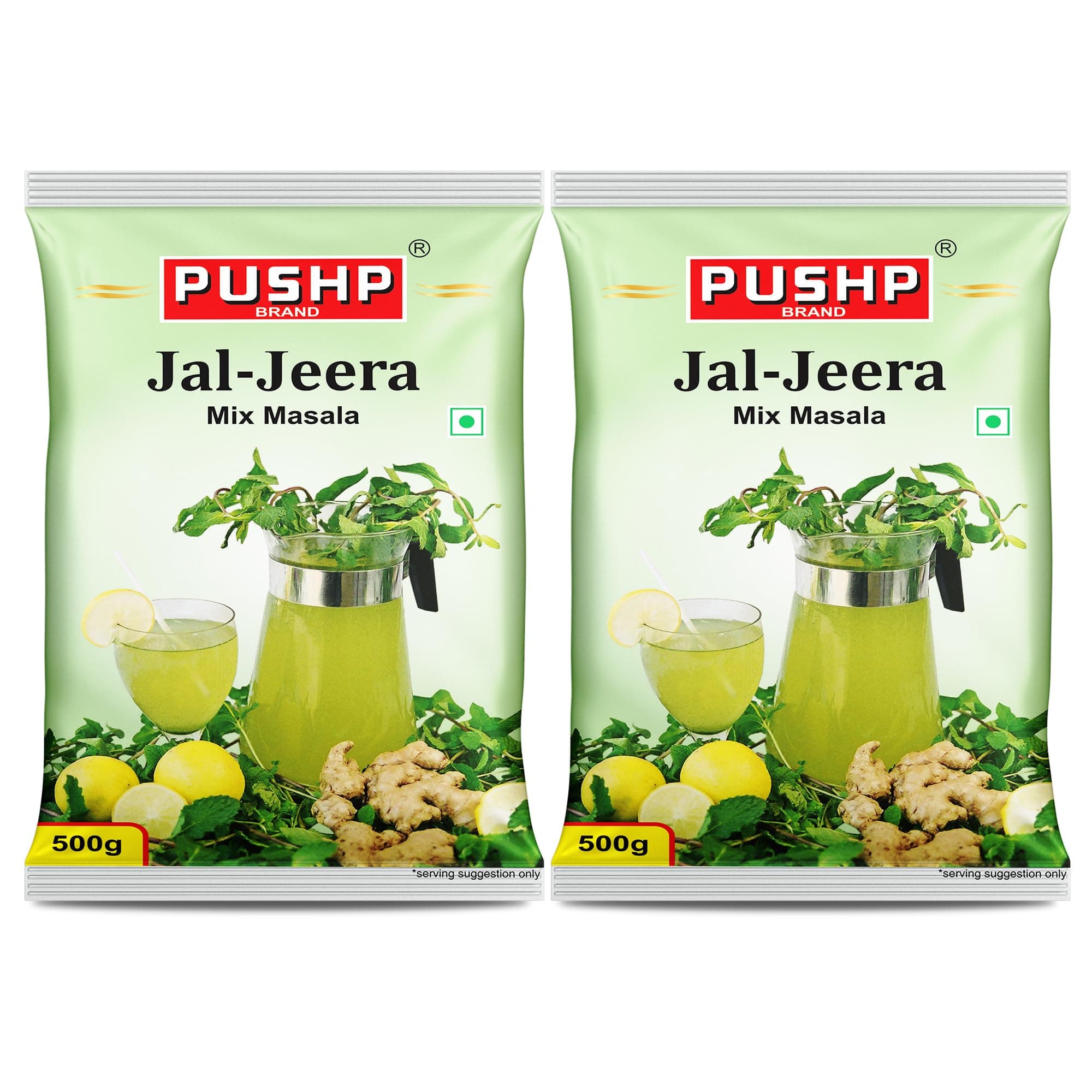 Pushp Brand Jal Jeera Powder (Masala) 500 g Pouch | Pack of 2 | Instant Drink Mix Masala for Refreshing Summer Drink & Chat, Mint & Cumin Blend, No Artificial Colours | Hygienically Packed | — image 2
