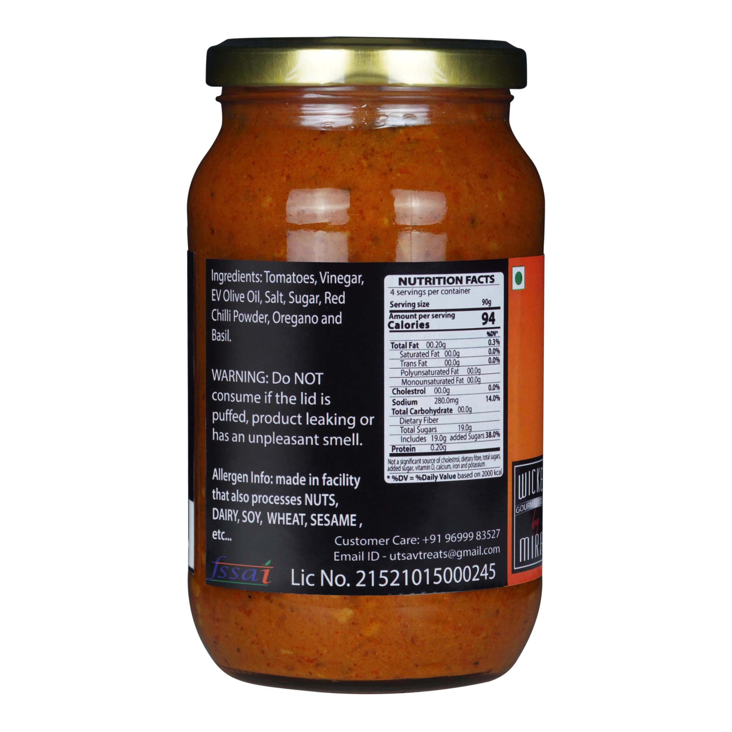 WICKED GOURMET KITCHEN by MIRAI® I Jain Pizza Pasta Sauce I Fresh Tomato & Basil Sauce I No Onions – No Garlic I Pizzeria style Sauce I Preservative Free – Gluten Free – Vegan I Nett Wt: 375g — image 2