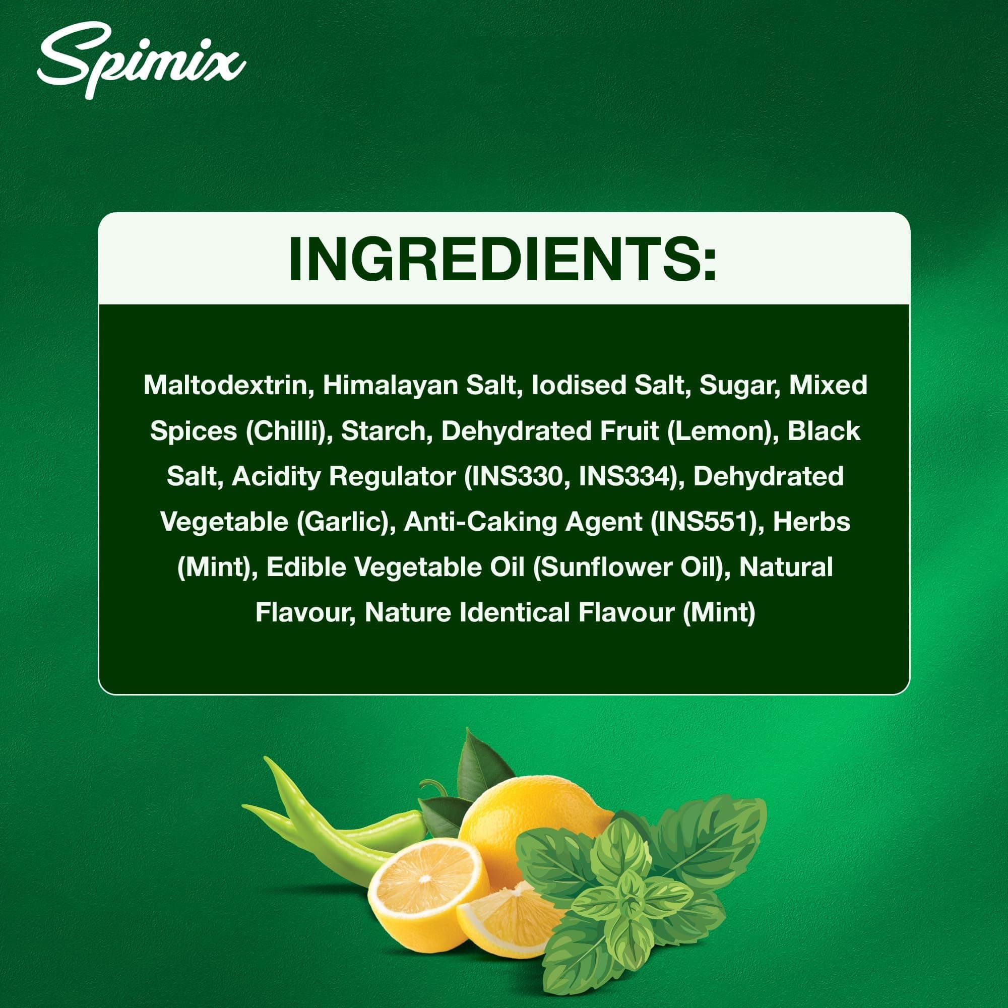 SPIMIX Nimbu Mirch Pudhina Seasoning | Tangy & Spicy Masala | 120g | Sprinkle on Chaat, Salads & Raita | For Grilled Fish, Lemon Chicken & Eggs | Himalayan Pink Salt | US FDA Approved — image 2