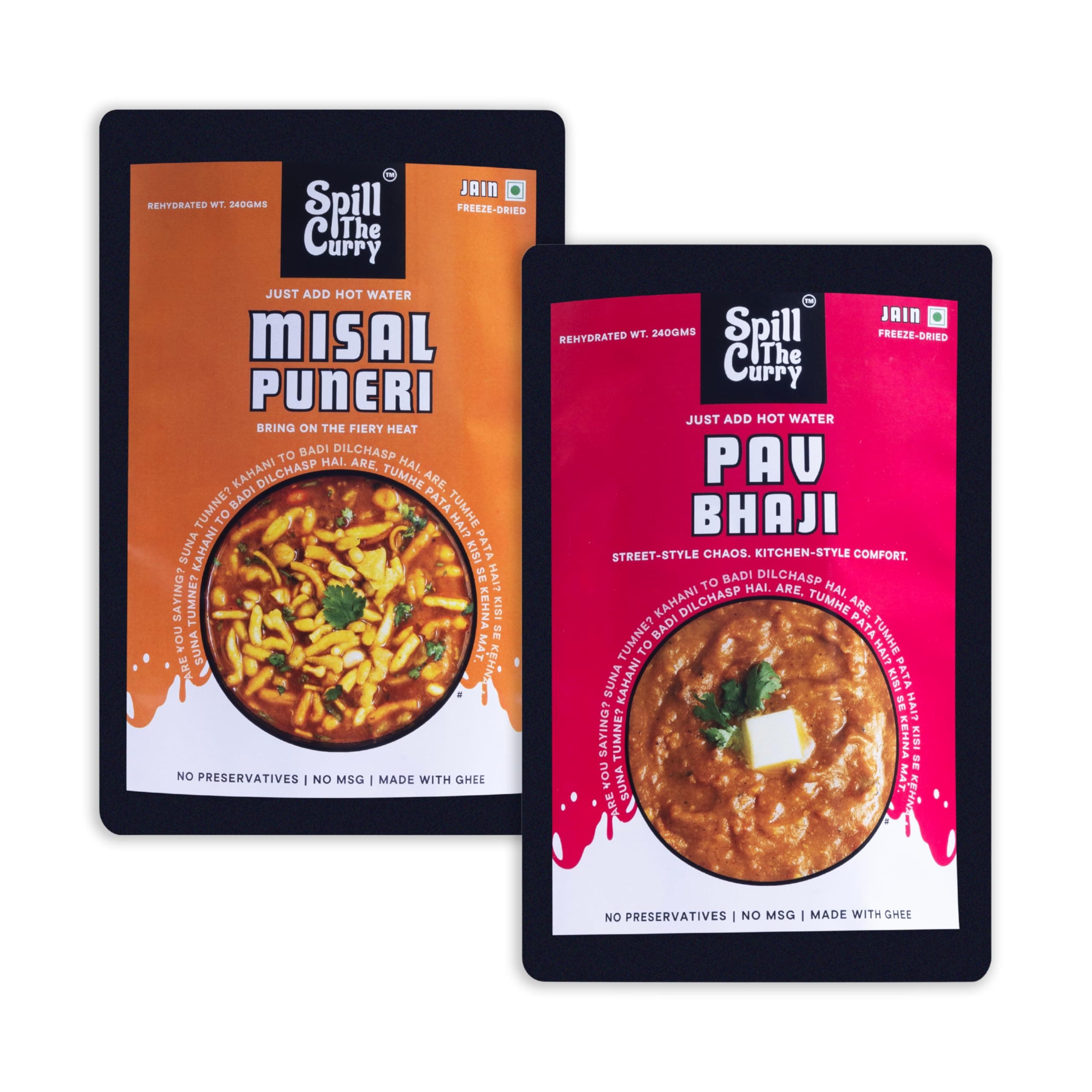 SPILL THE CURRY Pav Bhaji Jain & Misal Jain Ready to Eat Combo | No Onion No Garlic | Freeze-Dried Meals | Instant Heat & Eat | Pure Veg Jain Food | Travel & Hostel Friendly | Pack of 2 (1 Pav Bhaji Jain + 1 Misal Jain) — image 2