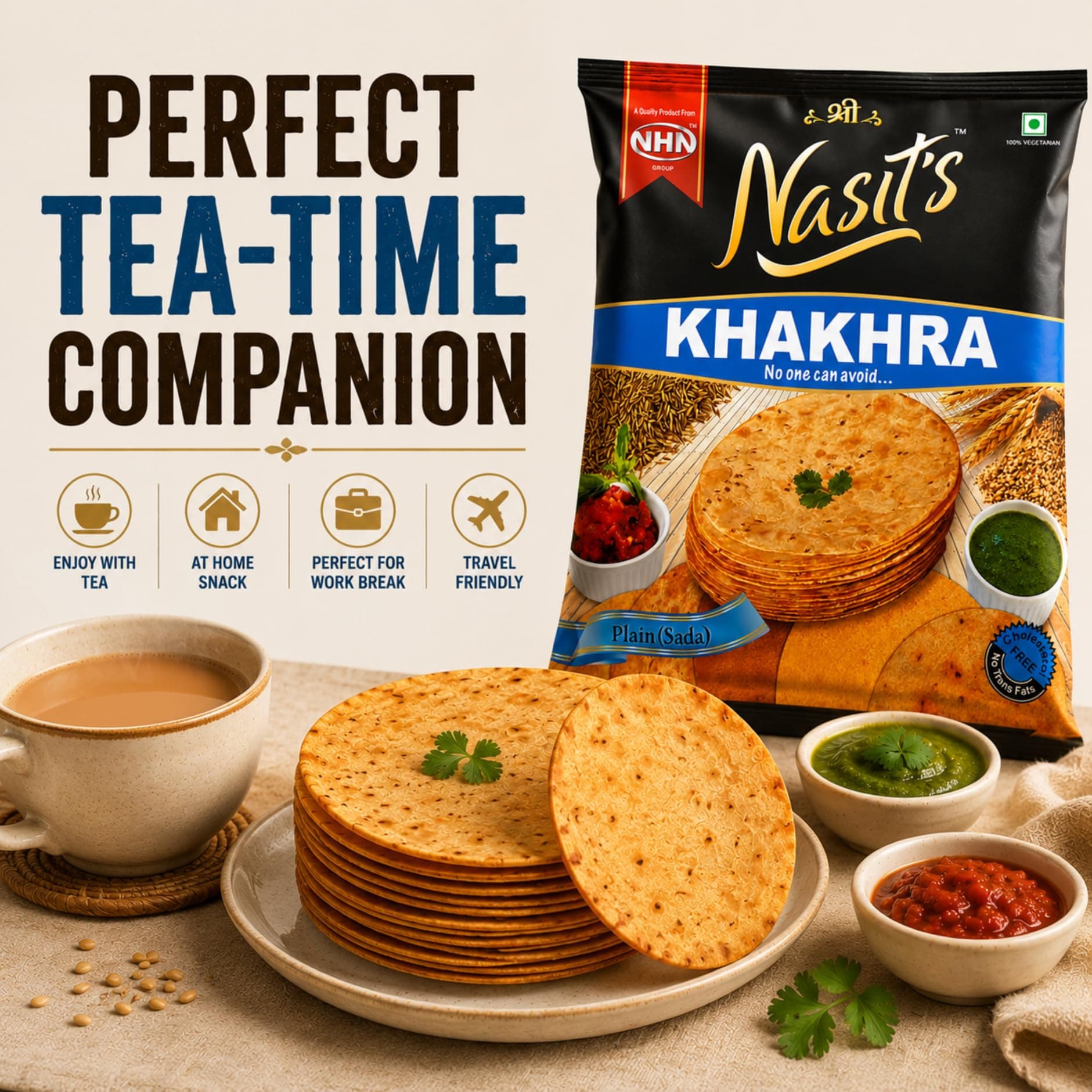 Nasit's Khakhra, Crispy Roasted Gujarati Snack, Multiple Flavors, Tea-Time Ready to Eat, 200g (Chilli Coriander) — image 4