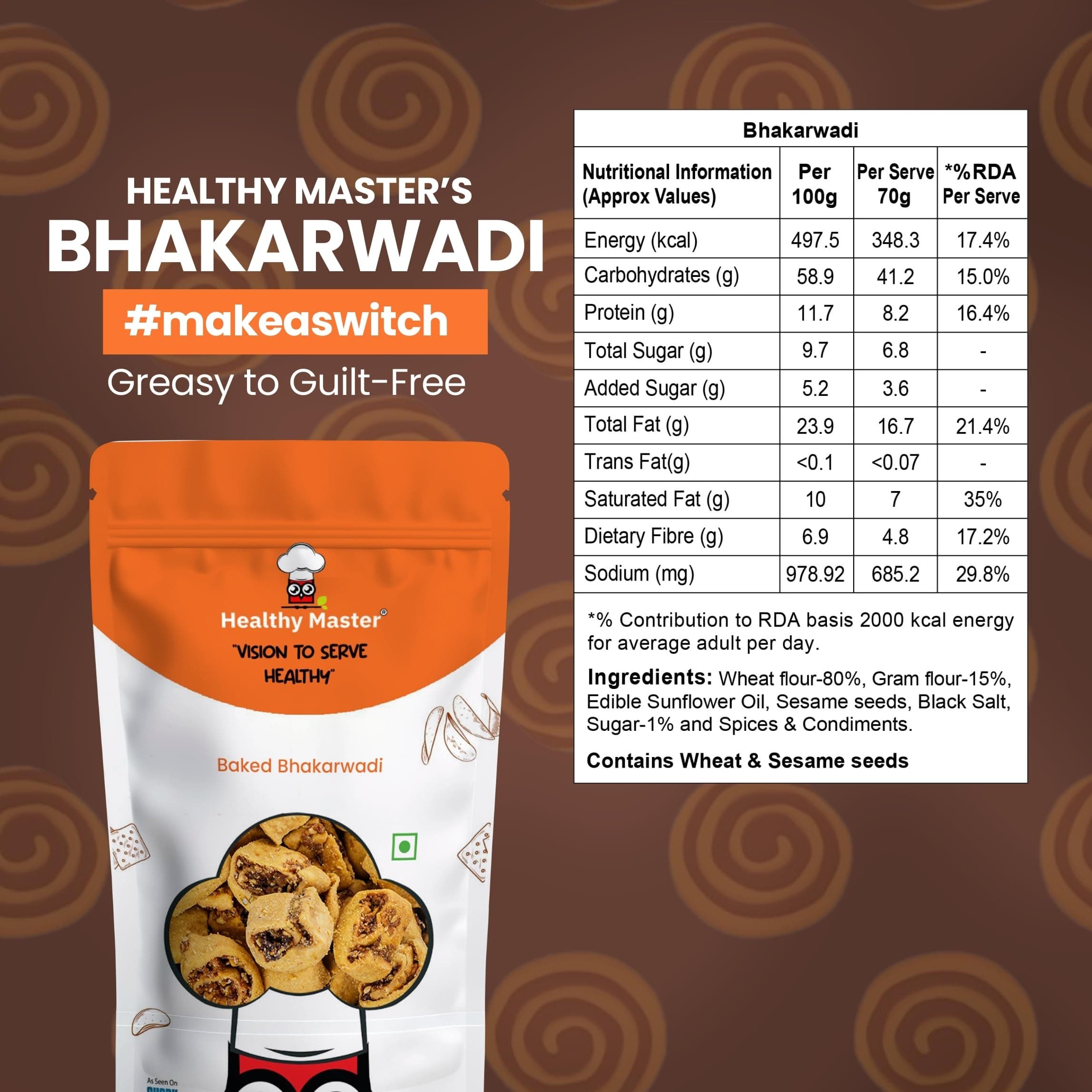 Healthy Master Baked Bhakarwadi, 250g | Healthy Gujarati Snacks | Crispy Bakarwadi | Morning and Evening Snacks | No Palm Oil, No MSG, No Preservatives | High-Fiber & Diet-Friendly — image 2