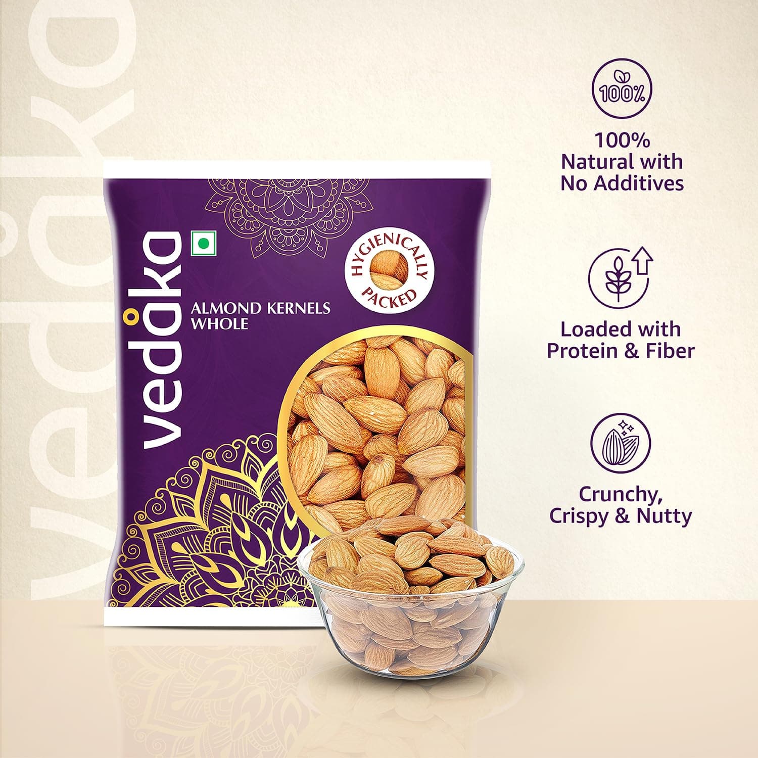 Amazon Brand - Vedaka California Almonds | 200 G | 100% Natural Badam | Dry Fruits Rich In Protein And Dietary Fiber | Nutty & Crunchy | No Additives, Preservatives Or Added Flavors | Healthy Snack — image 5