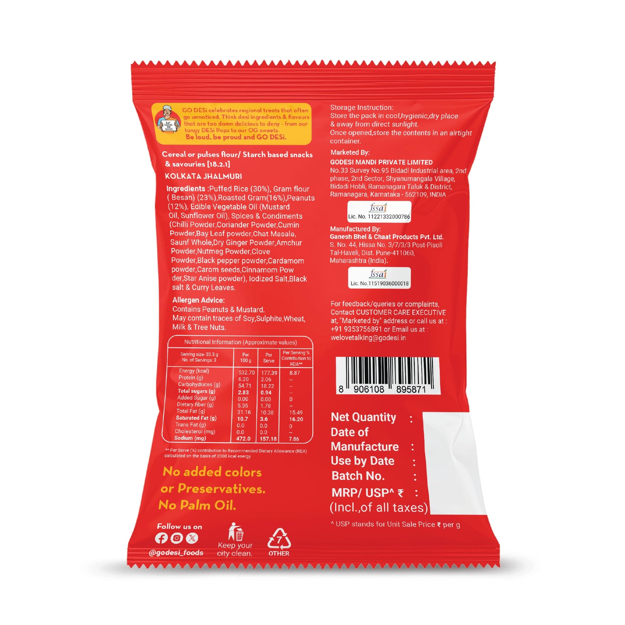 GO DESi Kolkata Jhalmuri Bhel, No Palm oil 100 grams pack of 2 — image 3