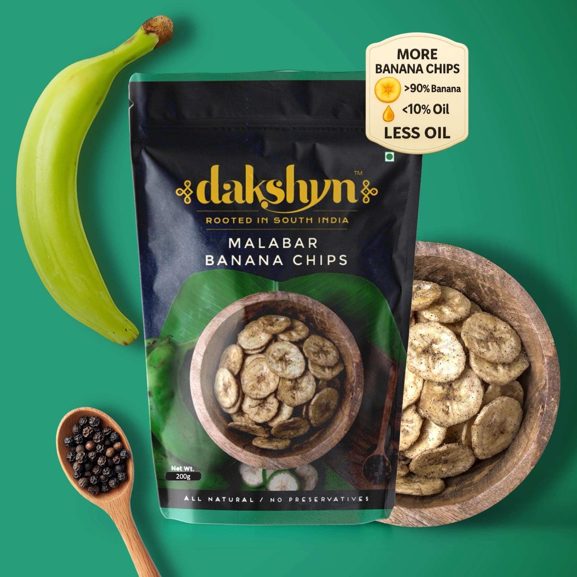 Dakshyn Malabar Salt n Pepper Banana Wafer Chips with Rock Salt (200g x Pack of 2) | Jain Snacks For Fasting Upvas | Oil Free Snacks | Healthy, Gluten Free, Vegan, Plant Based | Falahari Snack — image 9