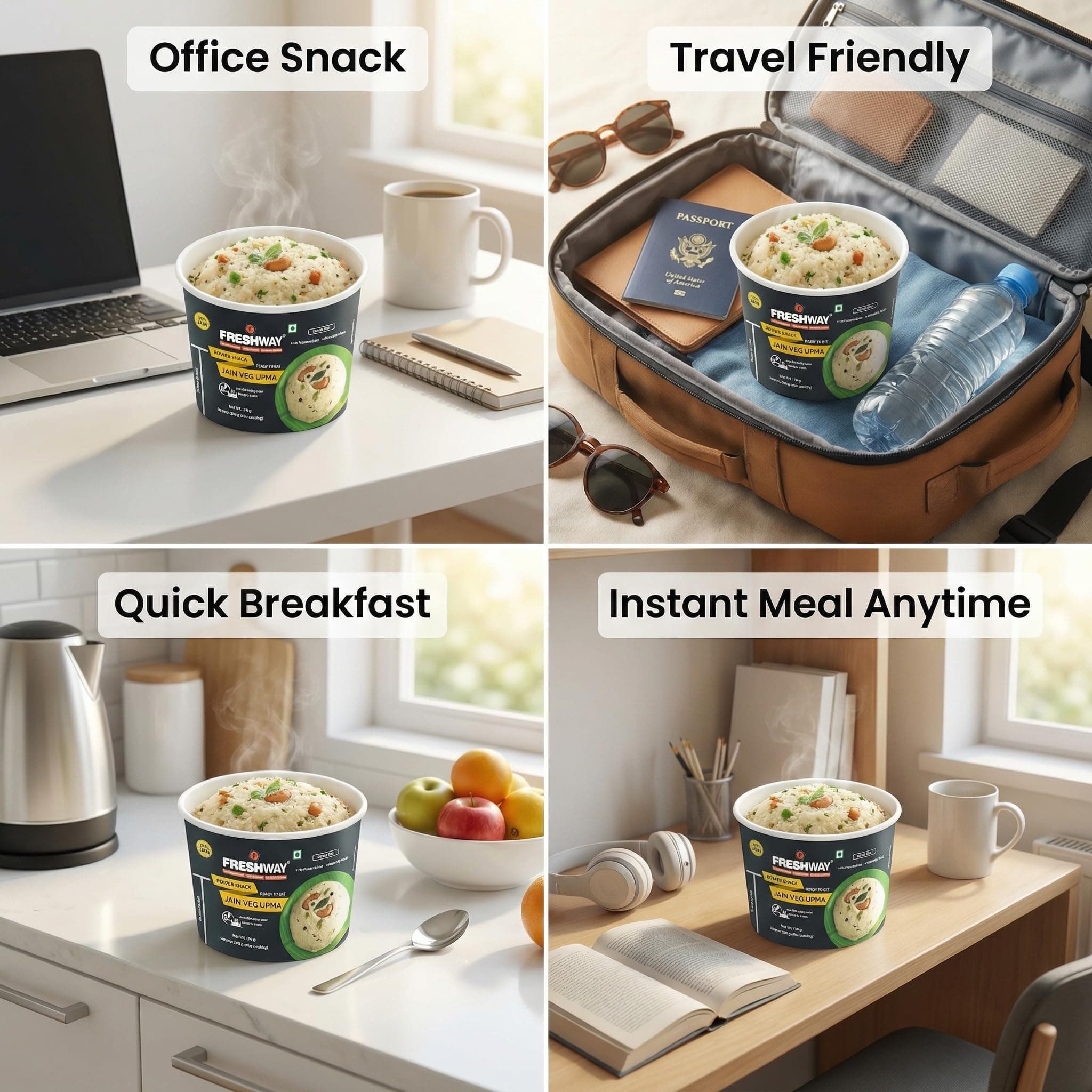 Freshway Jain Special Veg Upma Pack of 6 | Ready to Eat Indian Breakfast & Snack | 100% Jain No Onion & Garlic Free | Healthy Nutritious & Preservative Free | Quick & Convenient for Travelers, Office, Students & Home — image 7
