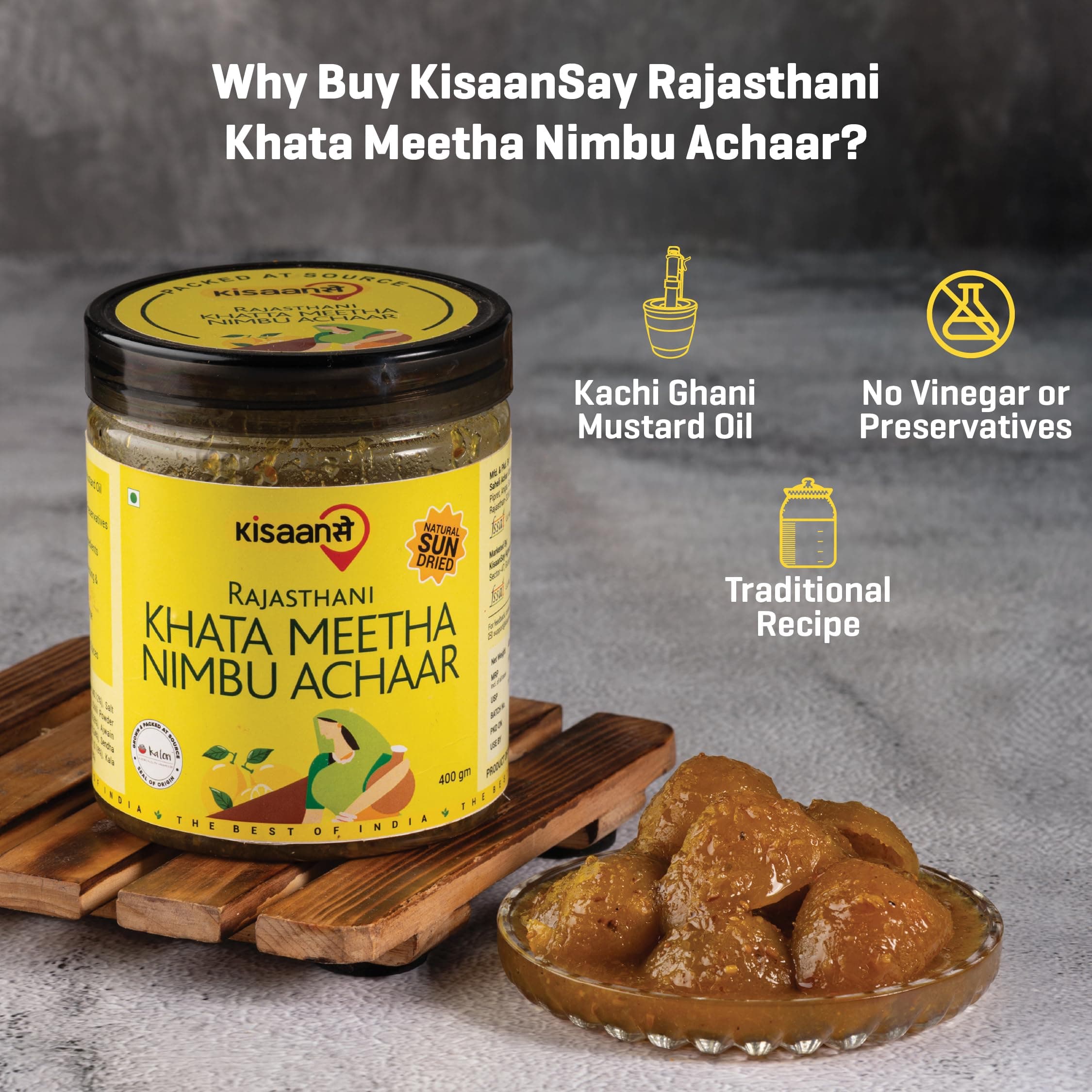 KisaanSay Sweet and Sour Lemon Pickle| Khatta Meetha nimbu Achar | Neembu achaar | 400 GM | Traditional Sweet and sour | No Preservatives, No Vinegar | No Mustard Oil | Sun-Dried | Homemade Taste | Plastic Jar | No Onion & No Garlic | — image 7