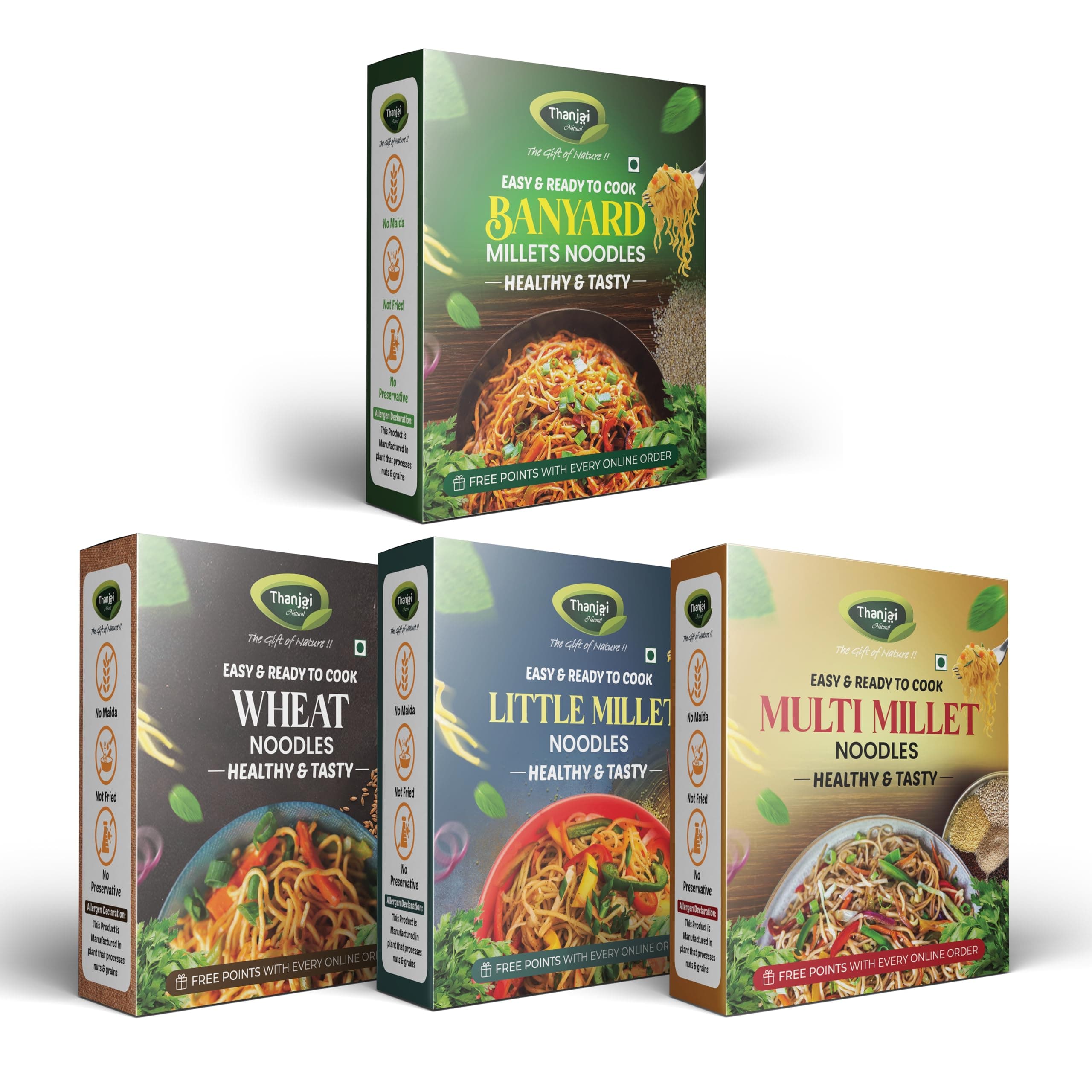 Thanjai Natural Millet Noodles 180 Grams X 4 Varities (720 Grams) of Homemade Natural Banyard | Wheat | Little and Multi Millets Noodles(No Preservatives, No Maida, No Artificial Extract) — image 2