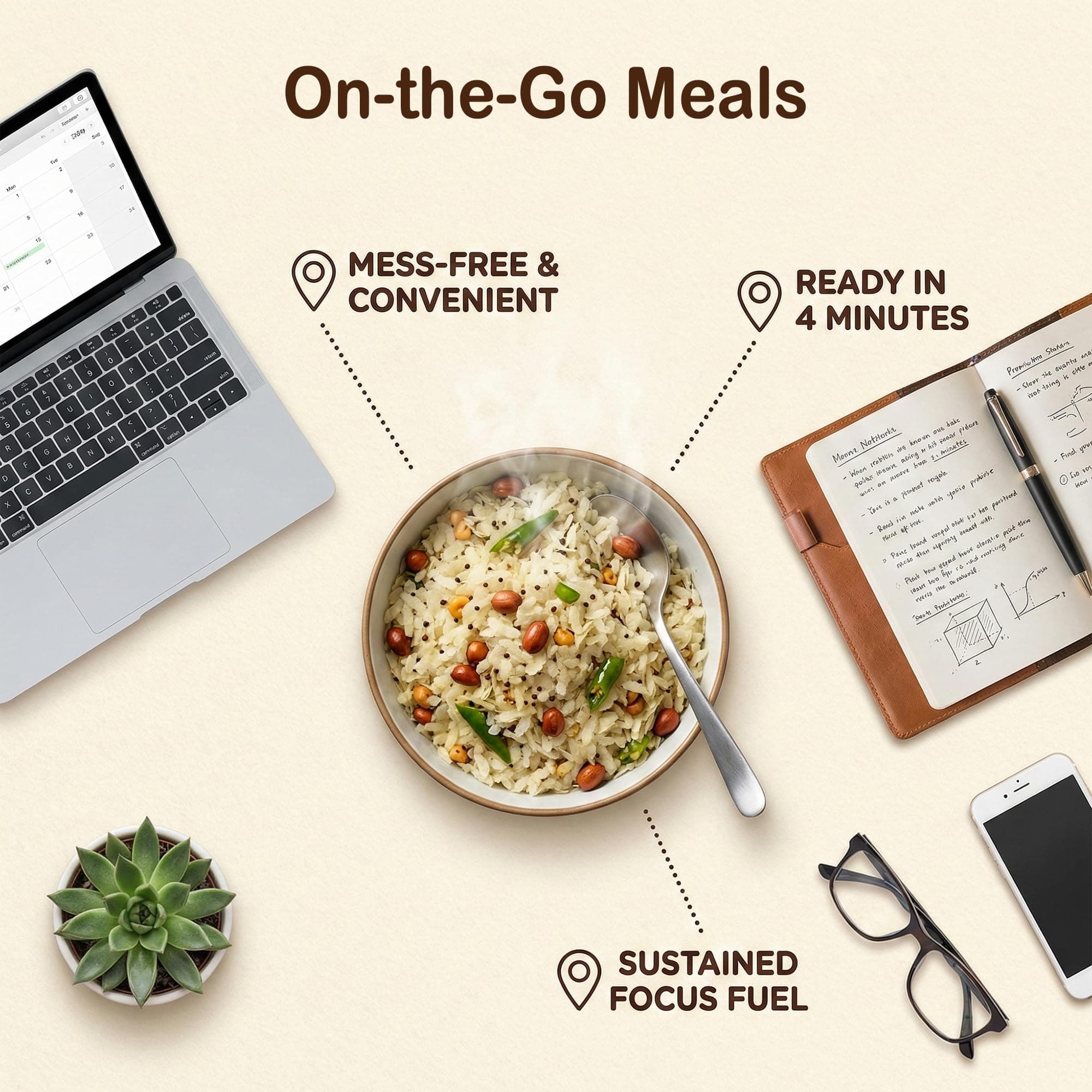 Ella Foods Probiotic Instant Poha Ready To Eat | 40% Less Sodium | Flavorful Rice Flakes, Peanuts, Mustard Seeds, Curry Leaves & Green Chilies | No Preservatives Pack of 2 (65g Each) | Instant Food — image 6