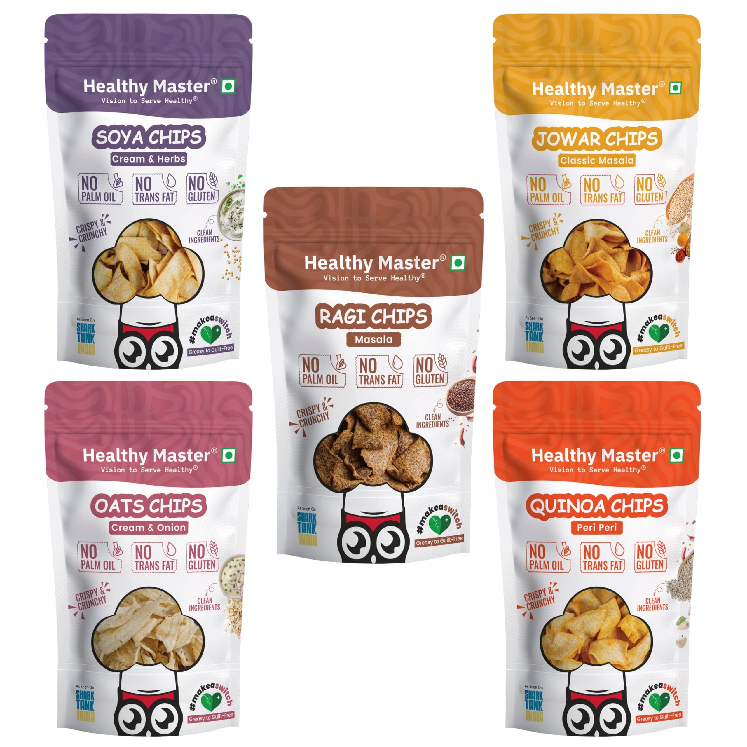 Healthy Master High Protein Healthy Chips Combo 150g (5x30g) | Vegan & Gluten Free Snacks | No Preservatives | Made with Jowar, Ragi, Soya, Quinoa & Oats | No Palm Oil — image 2