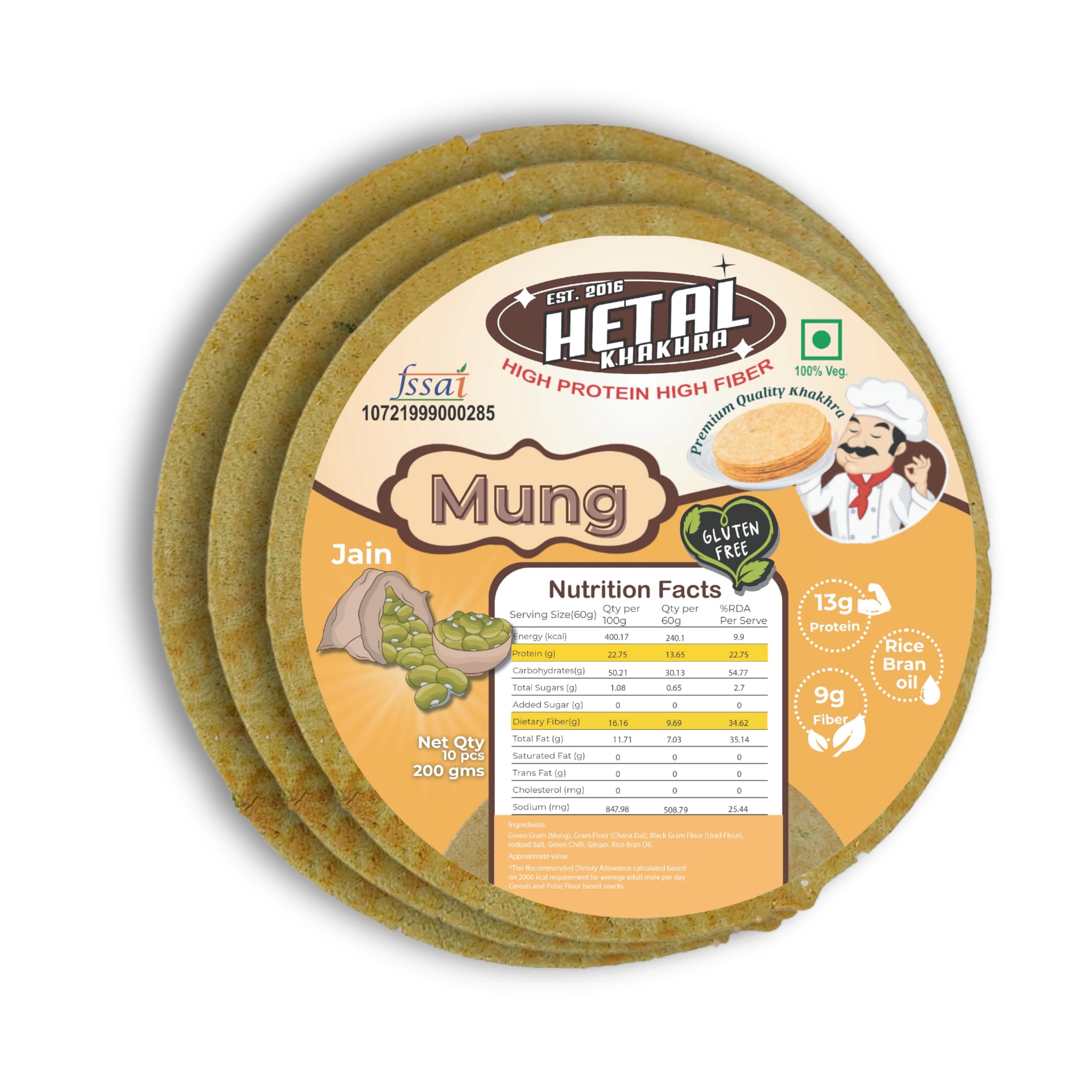 Mung Khakhra JAIN | Gluten Free | Crispy| Ready To Eat | High Protein High Fiber| No Palm Oil | 200g Vacuum Pack Of 2 — image 9
