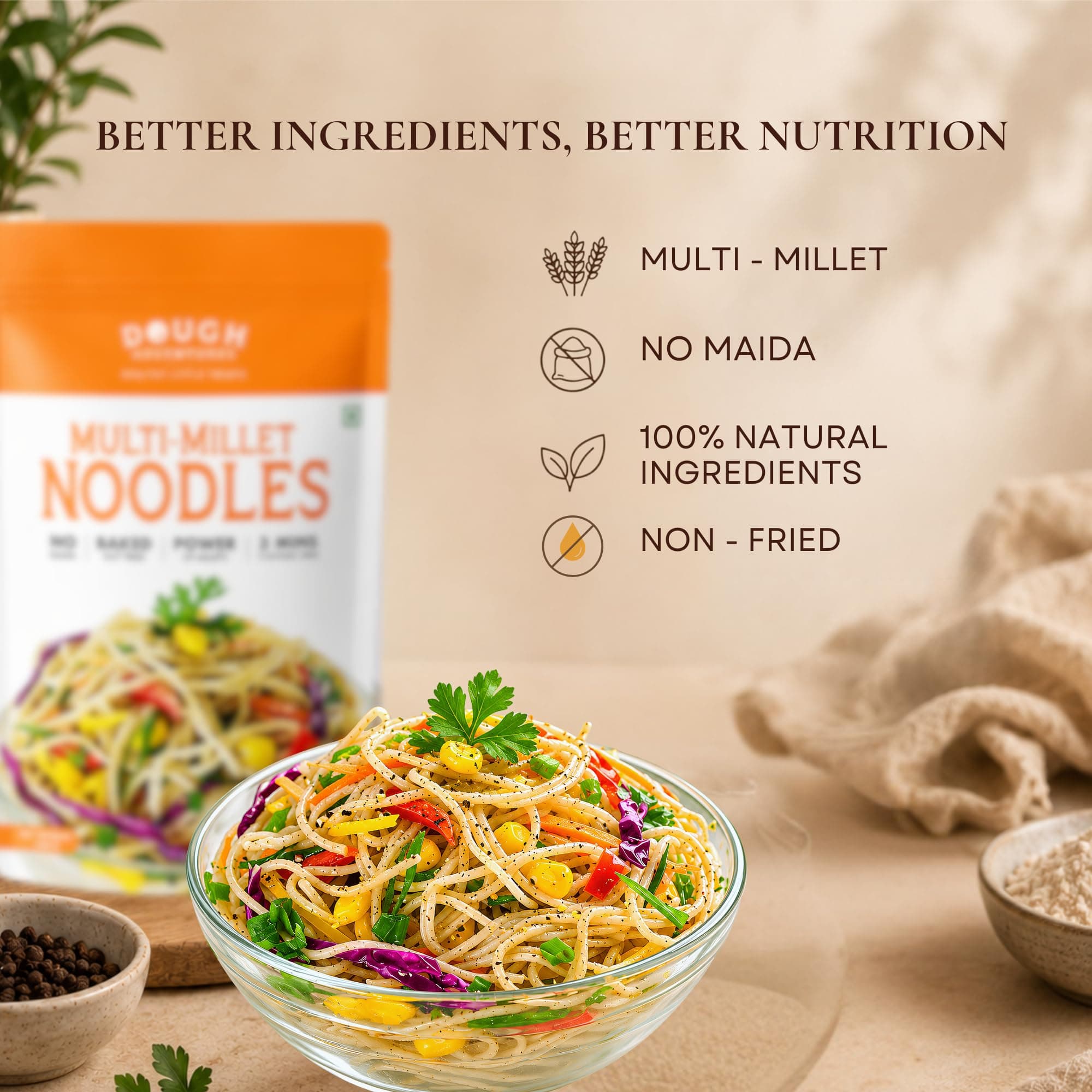 Masala Millet Hakka Noodles – Dough Adventures Multi Millet Noodle 300g (150g x 2) Combo Pack | High Protein, No Maida, No Palm Oil | Made with Millets & Whole Wheat | Quick-to-Cook Healthy Snack for Kids & Adults (Pack of 2) — image 5