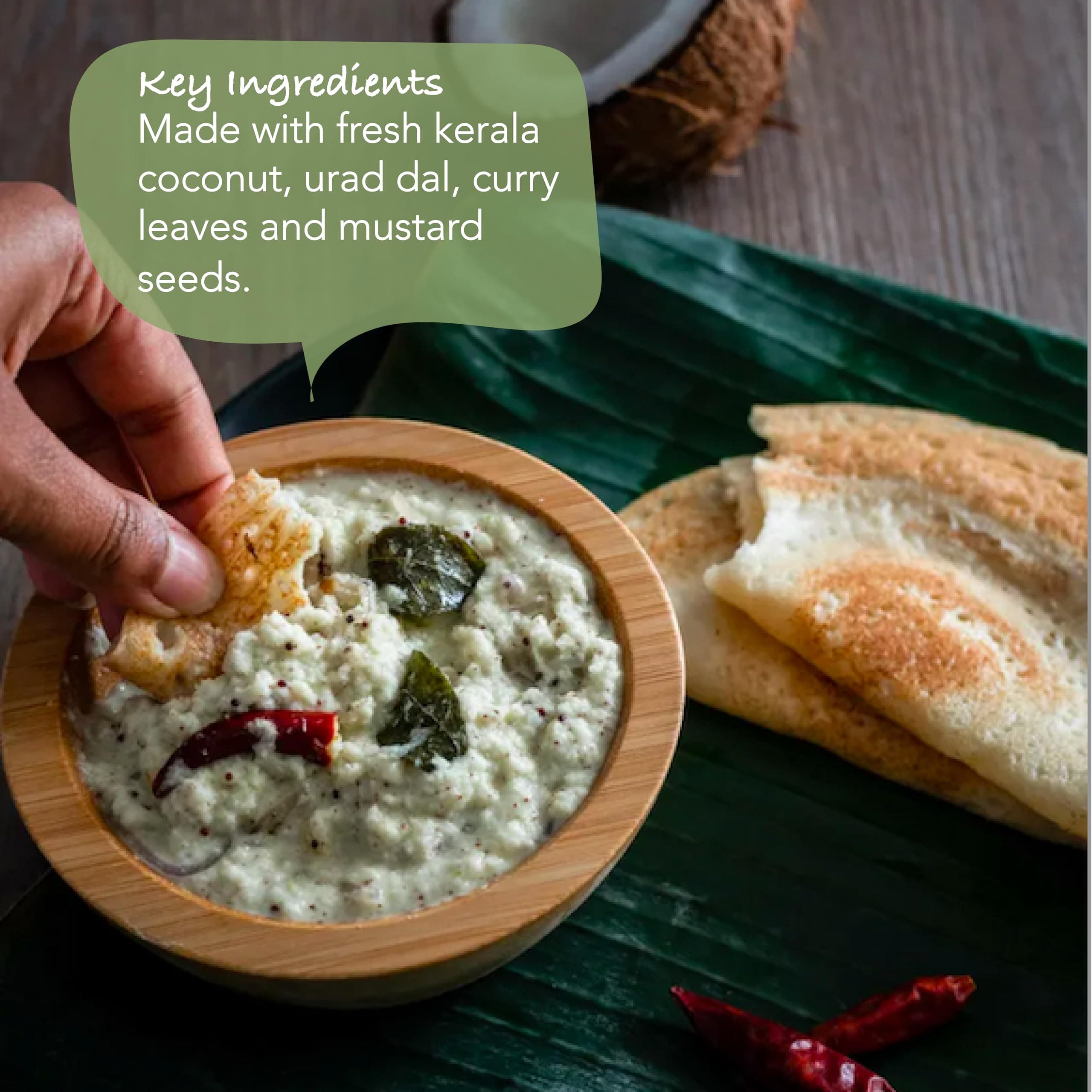 Omas Fresh No Onion, No Garlic South Indian Coconut Chutney Instant Mix Powder Perfect for Dosa, idli, Uttapam (Just Add Curd/Water to Use) (70g, White Coconut Chutney) — image 2