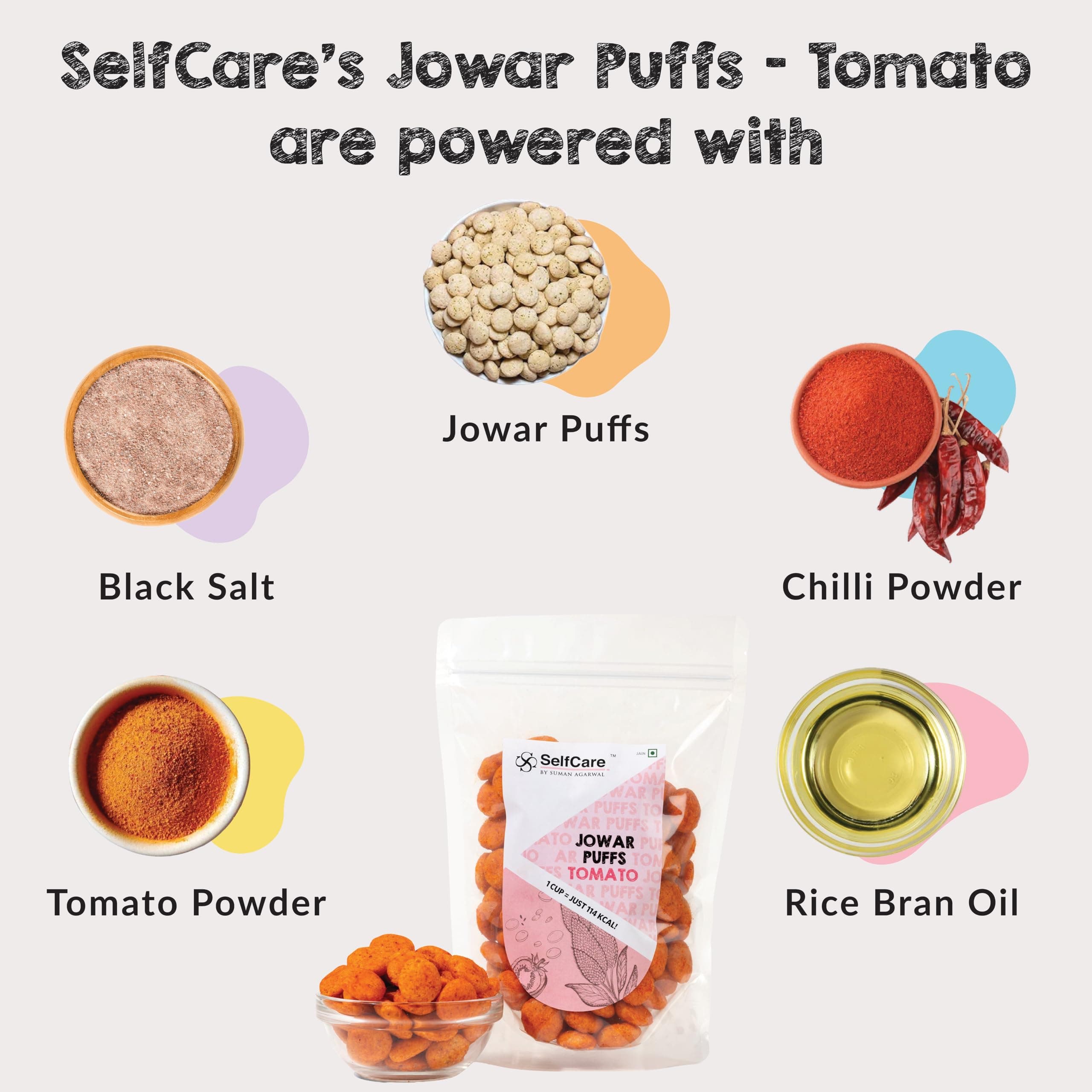 SelfCare By Suman Agarwal Jowar Puff - Tomato - 75g (Pack of 1) | Roasted | No Added Artificial Flavors or Preservatives | Savoury - Snacks - Namkeen - Grocery | Vegan - Jain - Travel Friendly | — image 2