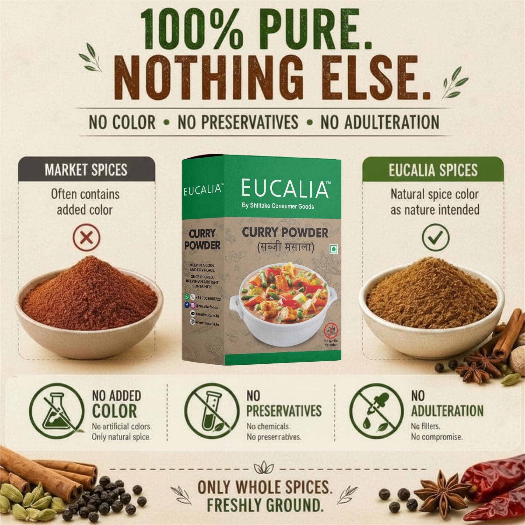 EUCALIA SATTVIK (No Onion No Garlic) Daily Use Masala Combo, Curry Powder (Sabji masala) 100g & Garam Masala 100g Combo | Suitable for Daily Cooking & Rich Mughlai Dishes | Aromatic Spice Blend for Curries, Grills, Gravies| 100% Vegetarian — image 8