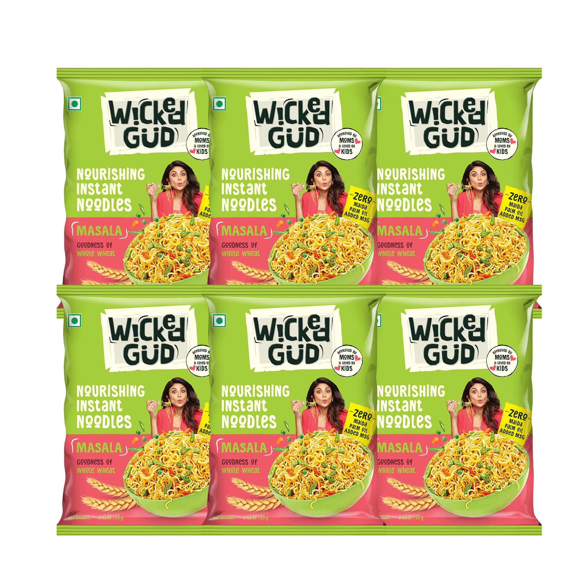WickedGud Nourishing Masala Instant Noodles (69 gm x 6)| Healthy Noodles | No Maida | No Palm Oil | No Added MSG | High Protein