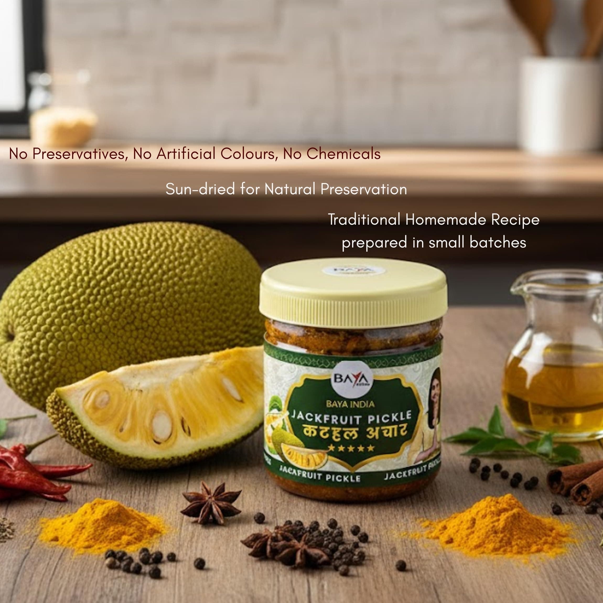 Baya India Homemade Kathal ka Achar | Jackfruit Pickle| Traditional Spicy & Tangy | No Preservatives, No Vinegar | Made in Pure Mustard Oil | Sun-Dried | No Onion & No Garlic | 250g Plastic Jar — image 3