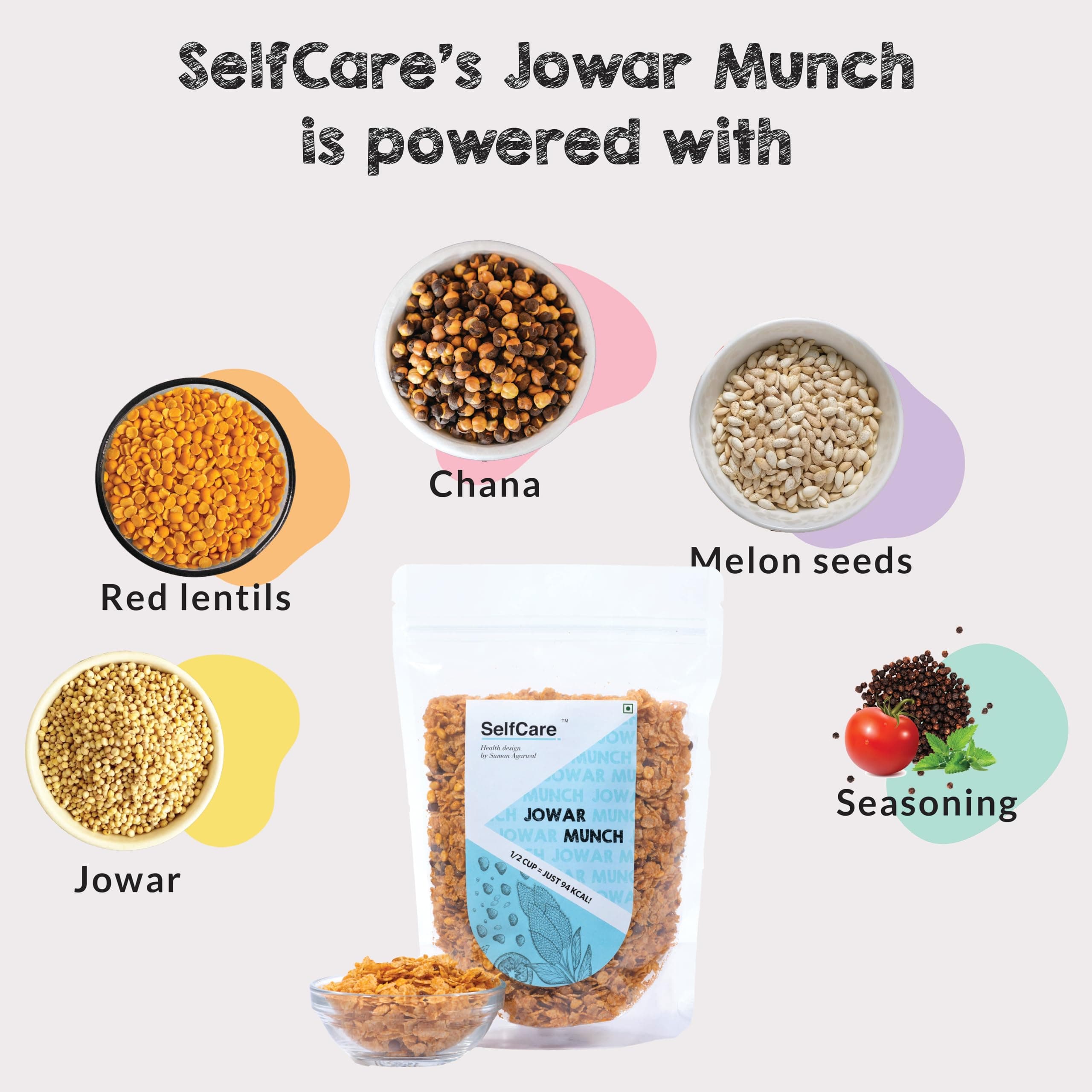SelfCare By Suman Agarwal Jowar Munch Pack of 1 200g | Roasted - No Added Sugar - Gluten Free | Savoury - Snacks - Namkeen - Grocery | Spicy Crunchy & Chatpata - Tae time Snacking | Travel Friendly — image 2