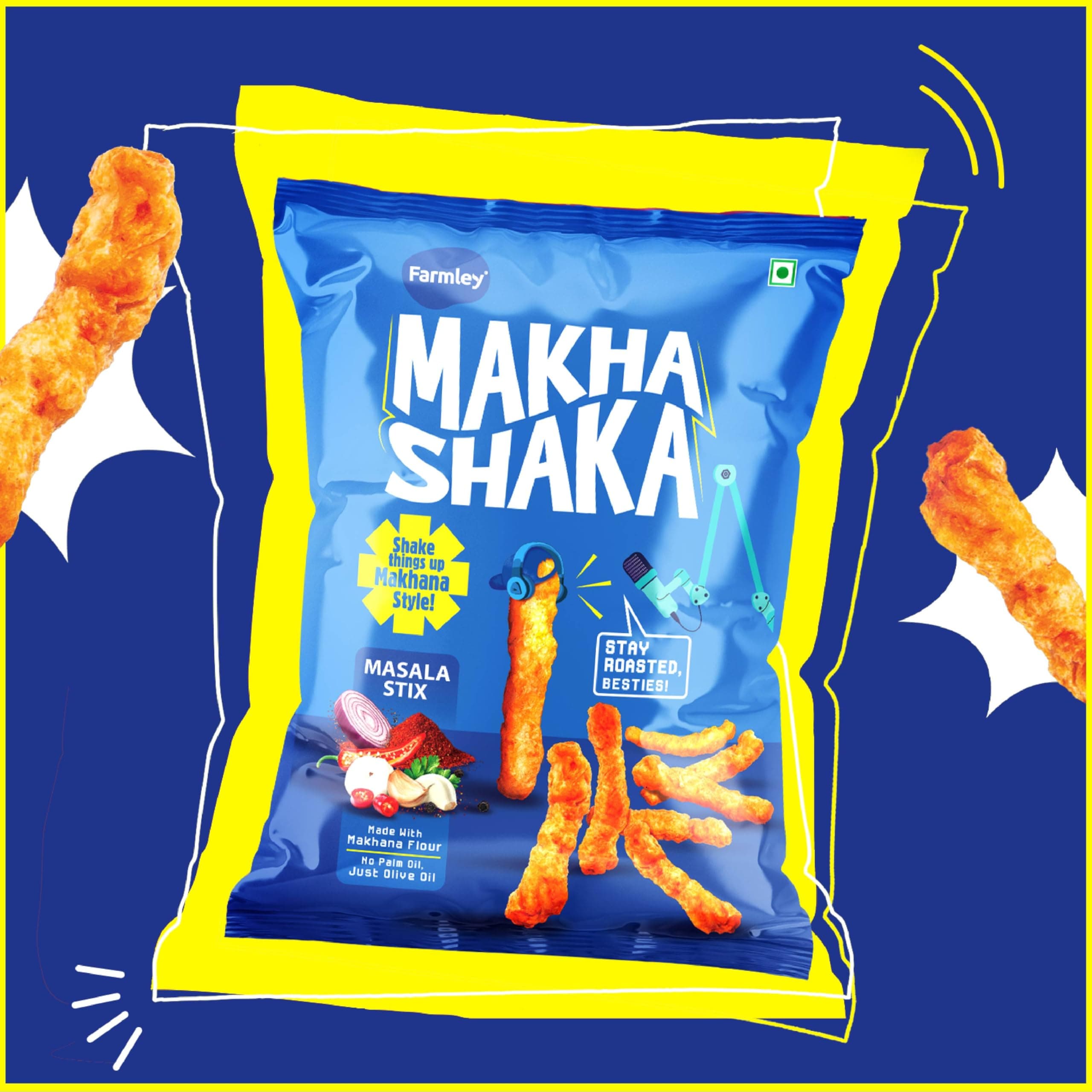 Farmley Makha Shaka Masala Stix Farmley Pillow Pouch 33 g I Healthy Snacks | Namkeen Snacks I Puffed Snacks | Roasted in Olive Oi — image 5