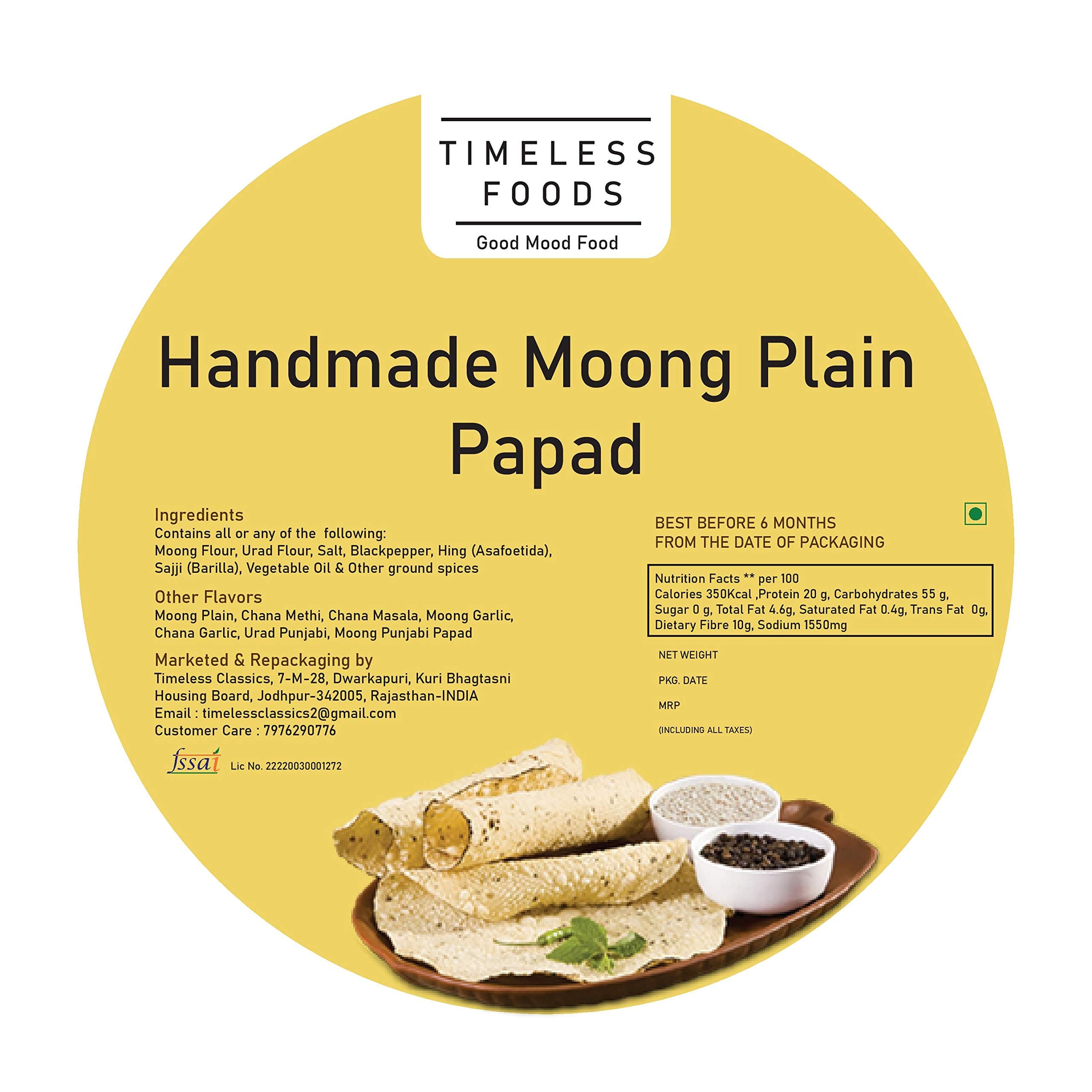 Timeless Food Moong Special Papad 800g | Plain Mungdal Saji Papad | Authentic Sardarshahar Snack — image 6
