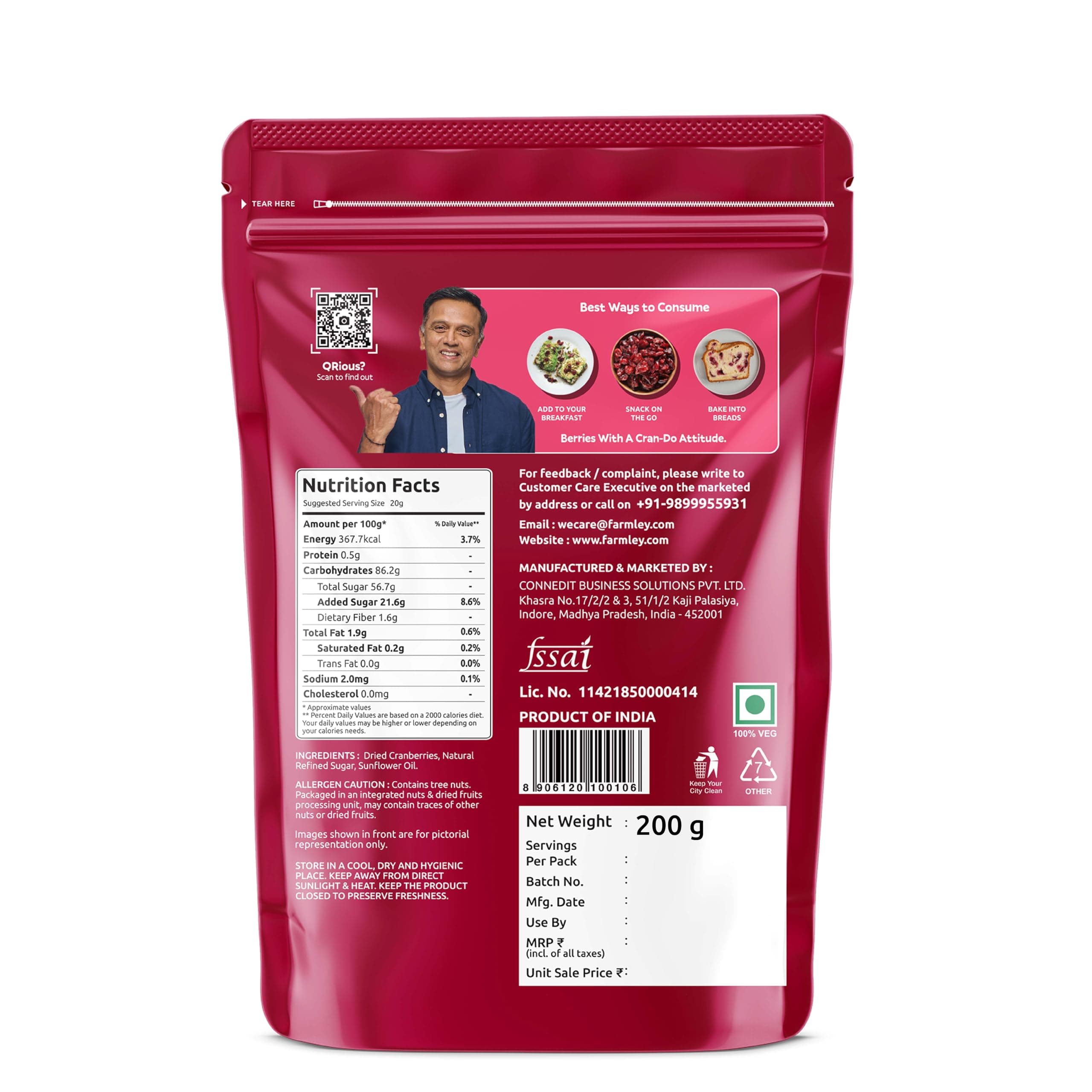 Farmley Dried Cranberry I 200 Gram, Pack Of 1 I Dried Fruit, Berries, High Nutrient And Antioxidant No Added Preservatives — image 9