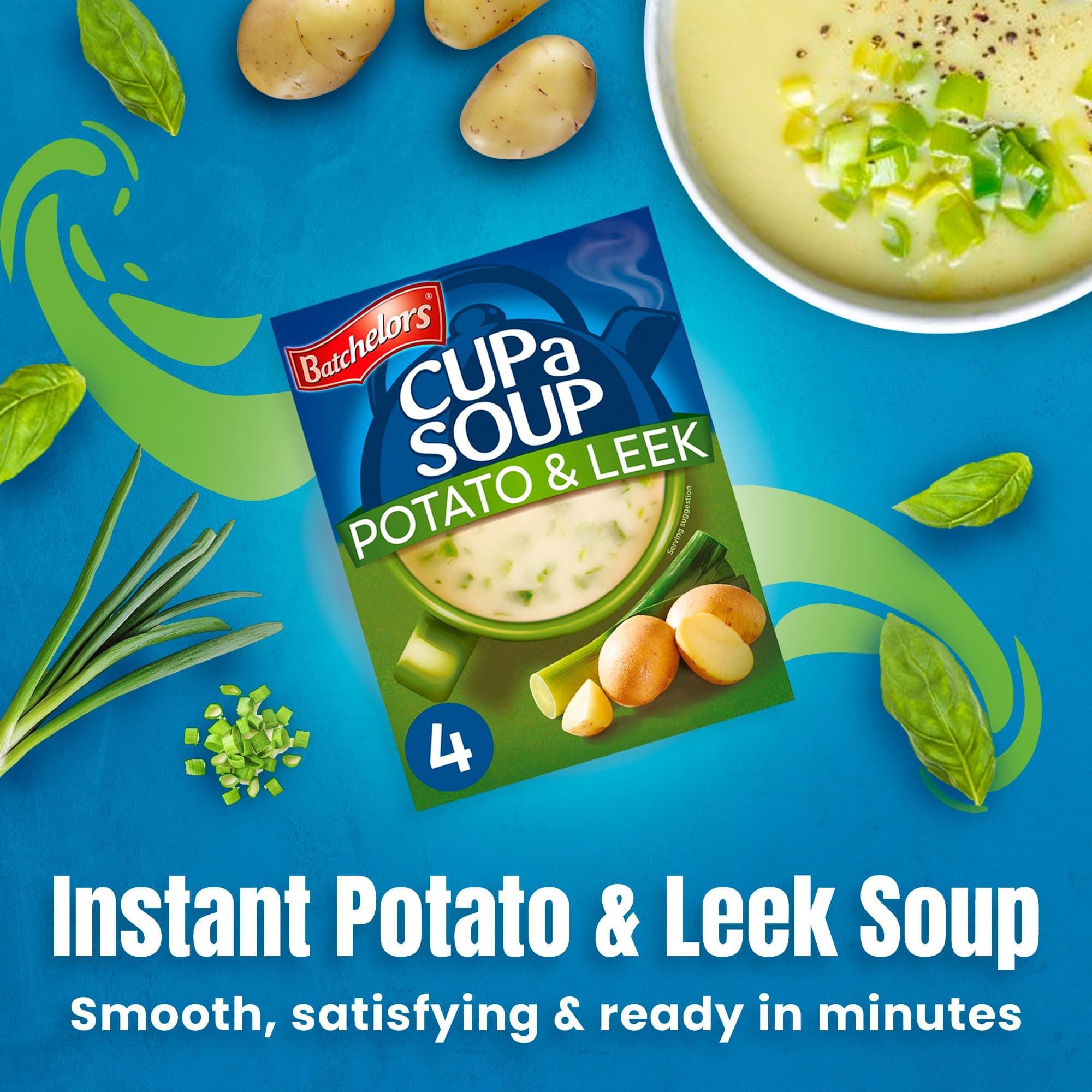 Batchelors Cup A Soup Creamy Potato & Leek Instant Soup Sachets, 107g (4 Pack) | Just Add Hot Water | Low Fat Vegetarian Mix | No Artificial Preservatives — image 5