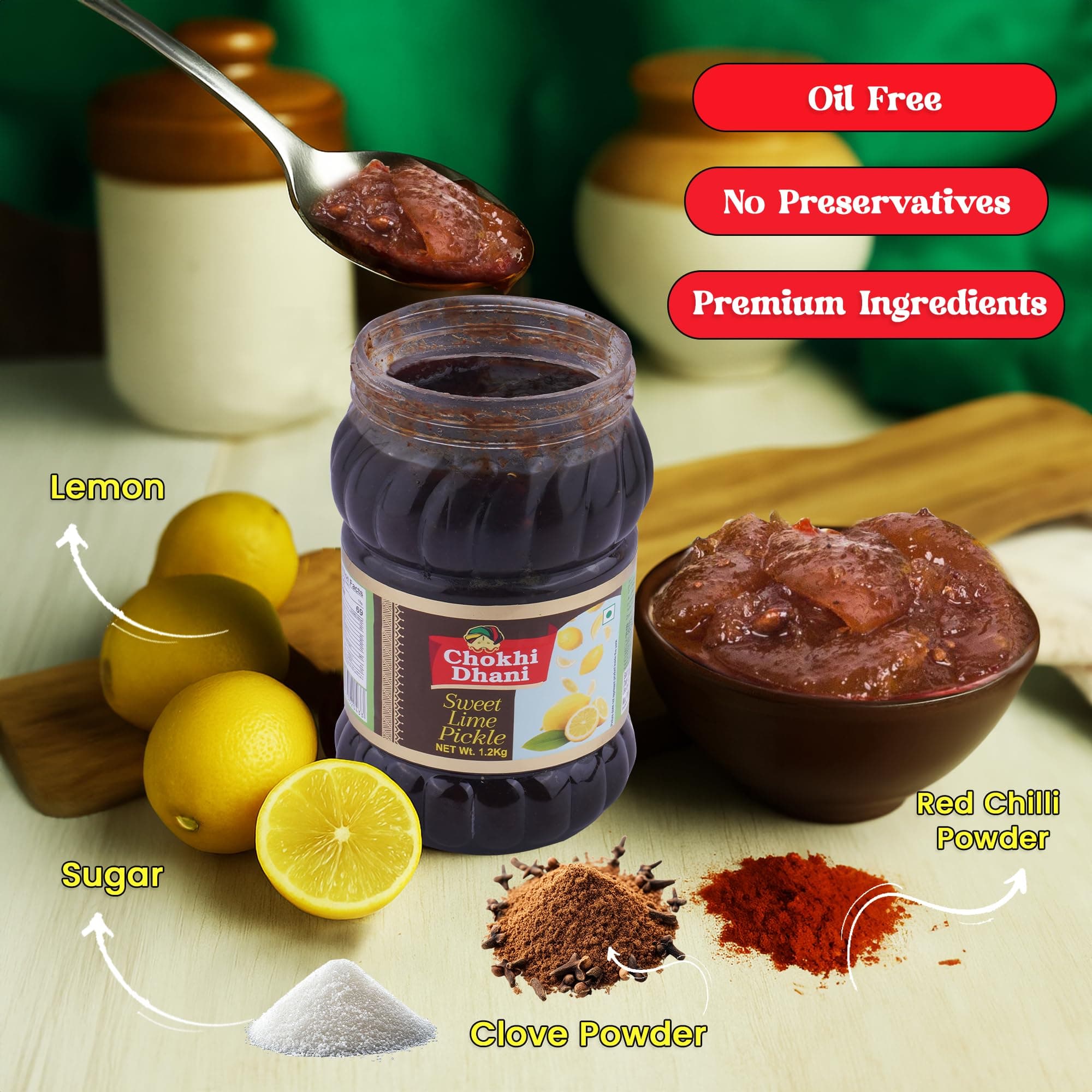 Chokhi Dhani Sweet Lime Pickle 1.2kg | Homemade Tangy & Spicy Nimbu Achar | Traditional Indian Lemon Pickle Without Onion & Garlic | Oil Free | Authentic Taste — image 3
