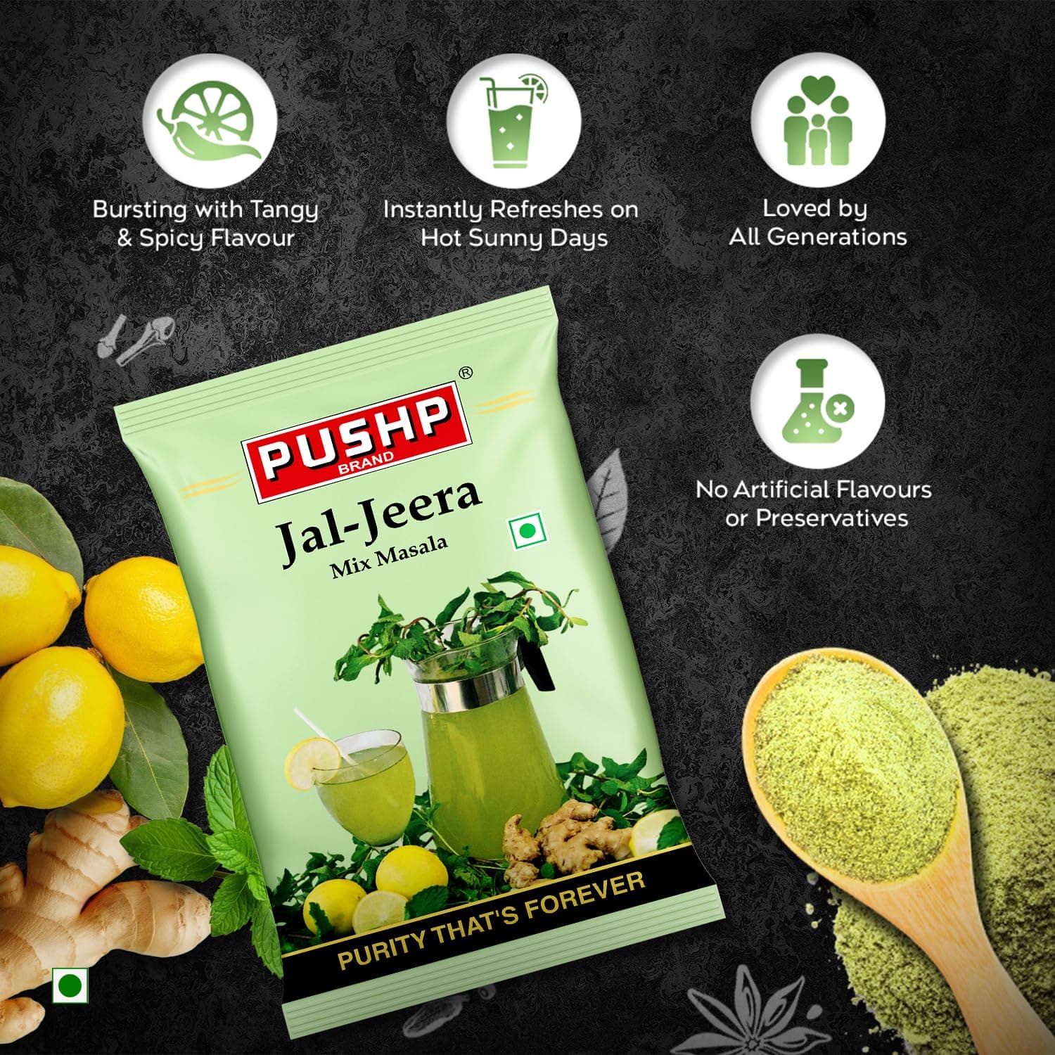 Pushp Brand Jal Jeera Powder (Masala) 500 g Pouch | Pack of 2 | Instant Drink Mix Masala for Refreshing Summer Drink & Chat, Mint & Cumin Blend, No Artificial Colours | Hygienically Packed | — image 6
