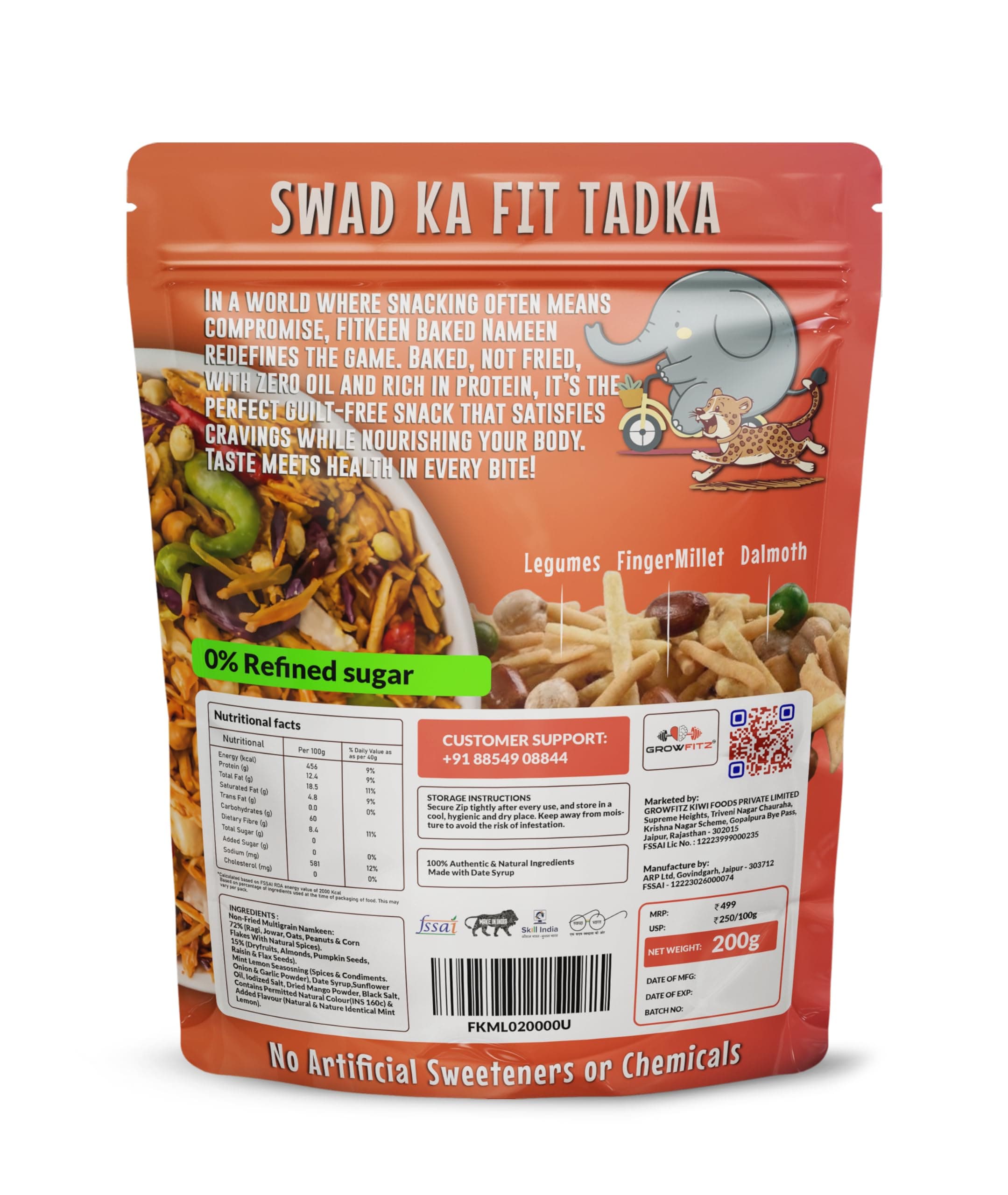 Growfitz Baked Namkeen Mixture 200g | Minty Lamoni Flavor | Power of Millets, Non Fried, 0% Palm Oil | 12.4g Rich Protein | Super Tasty, Healthy & Guilt Free Snacks | 0% Maida & Besan (Pack of 1) — image 2