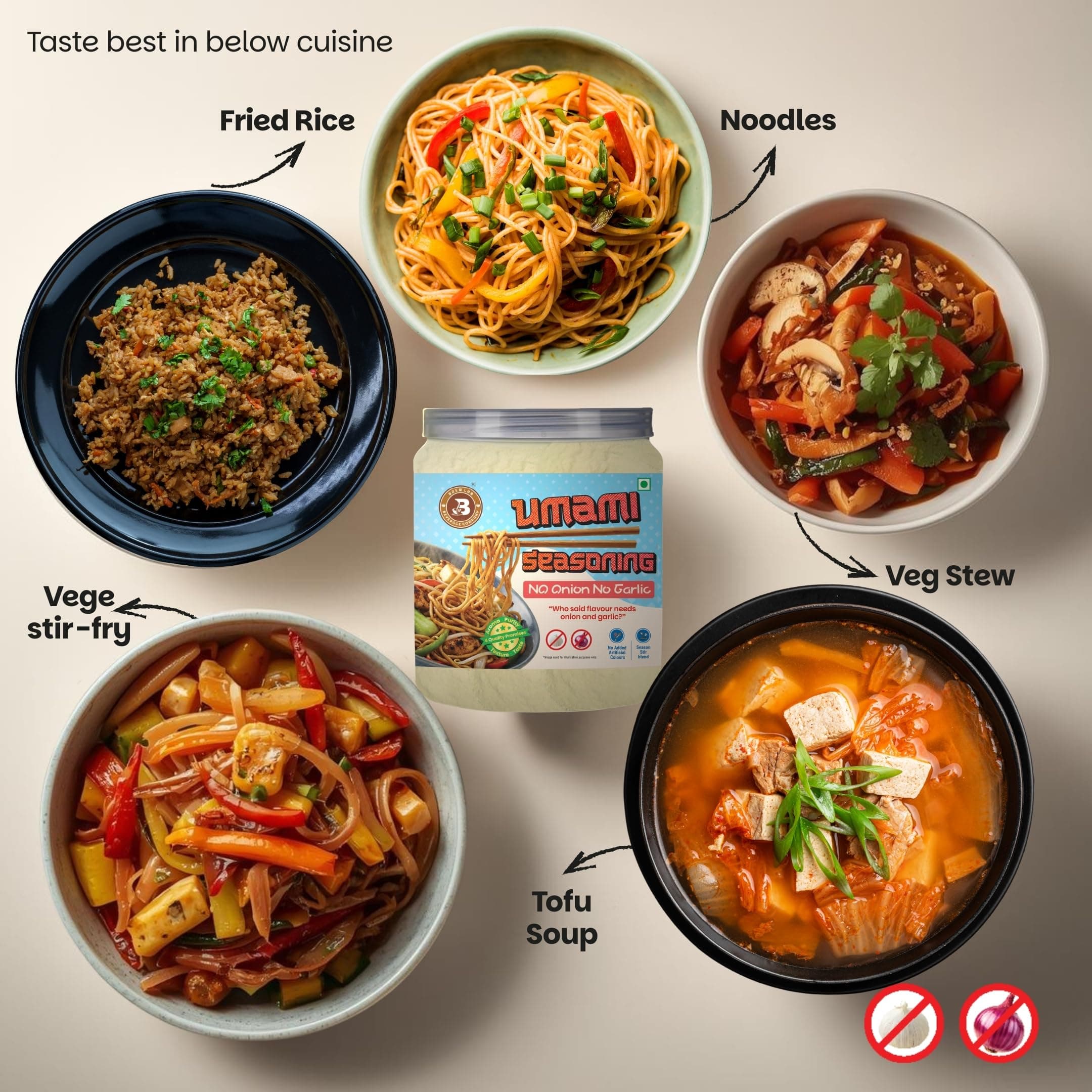 Brew Lab No Onion No Garlic Umami Masala | Jain & Satvik Friendly Asian Seasoning for Noodles, Fried Rice, Soups & Stir-Fries | High Umami Taste | 250g — image 5