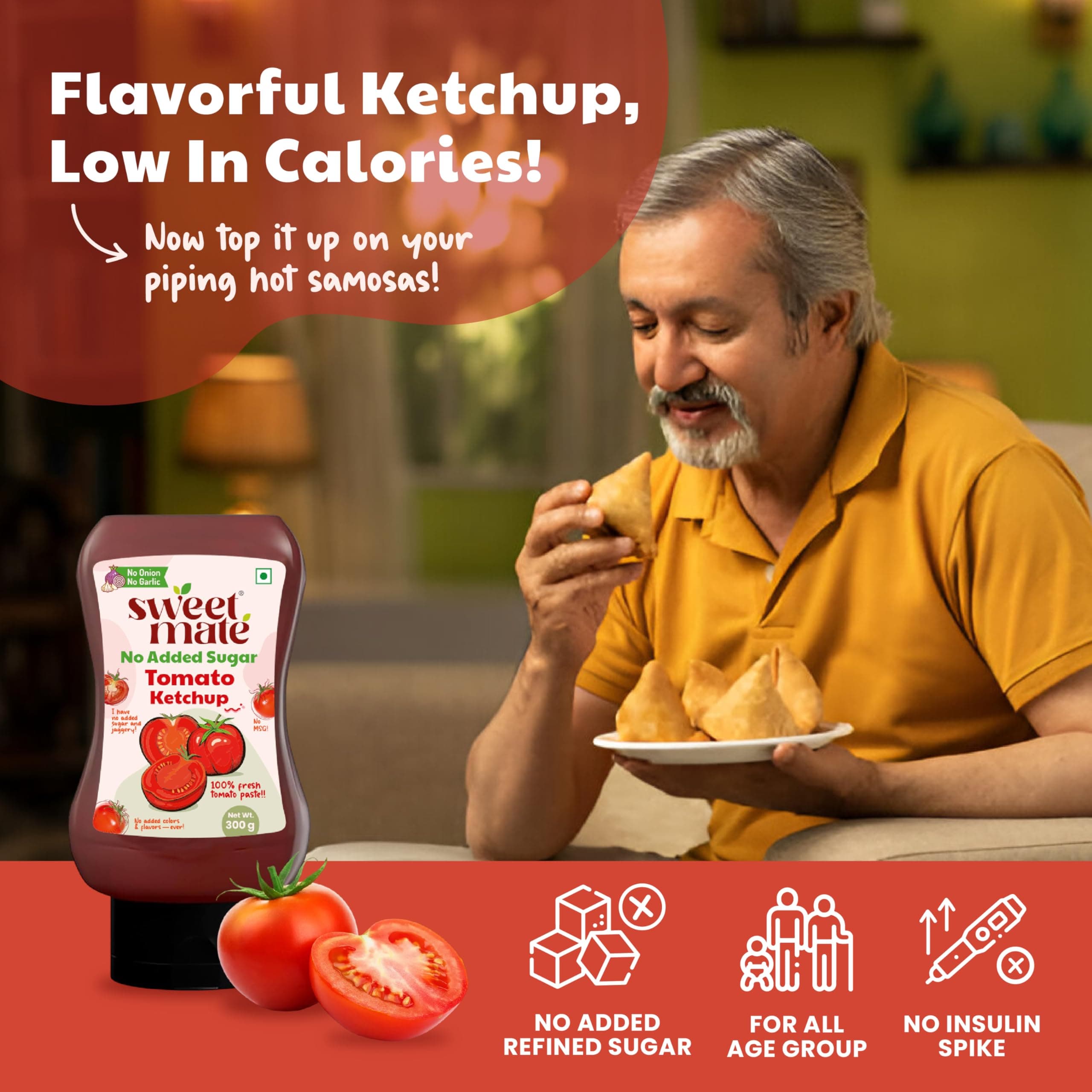 Sweetmate No Garlic Onion Tomato Ketchup | No Added Sugar & Jaggery | Jain & Fasting Friendly | Tastes Like Regular Ketchup | No Artificial Colors, Flavours or Thickeners | Ideal for All Ages – 300g — image 4