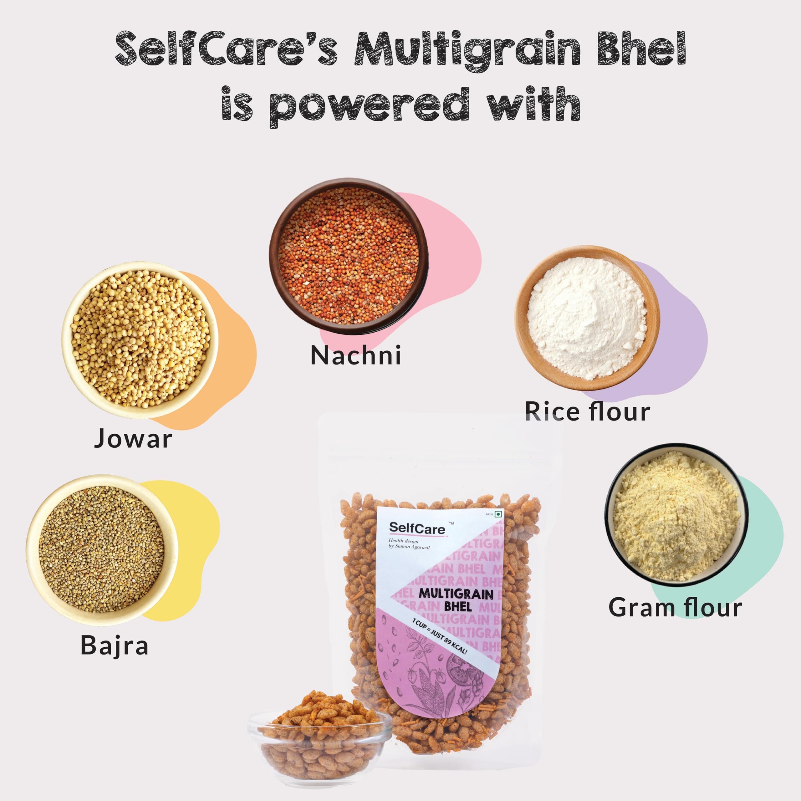 SelfCare By Suman Agarwal Multigrain Bhel Pack of 1 125g | Roasted - Vegan - Fiber Rich | Snacks - Namkeen - Grocery | Spicy Crunchy & Chatpata - Tea time Snacking | Jain - Travel & Diabetes Friendly — image 2