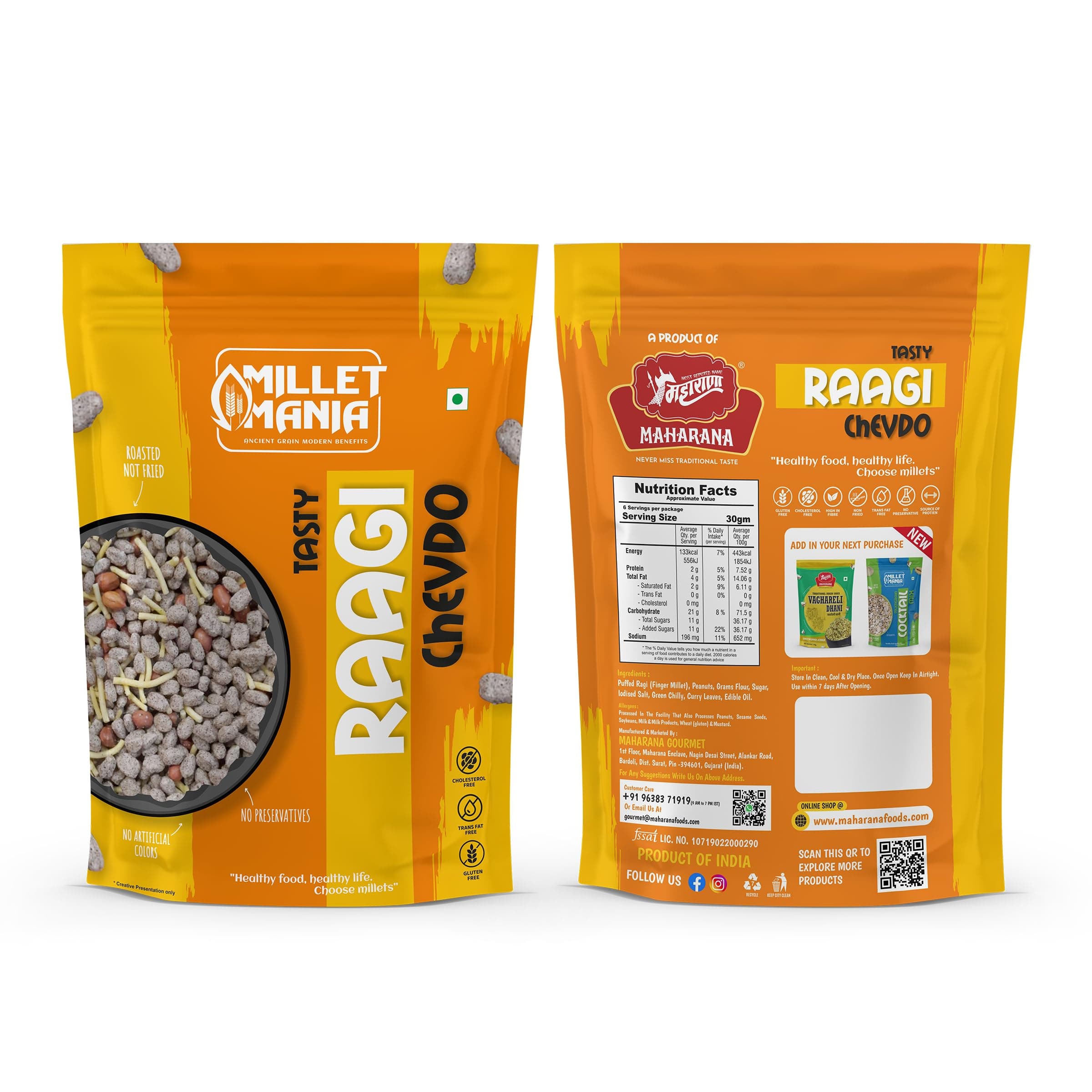 Maharana Tasty Ragi Chevdo - Healthy Roasted Jain Friendly Digestible Crisp & Delicious Teatime Snacks Helps in Weight Loss with Roasted Peanuts for Protein, Fiber, Complex Carbs(190g, Pack of 2) — image 4