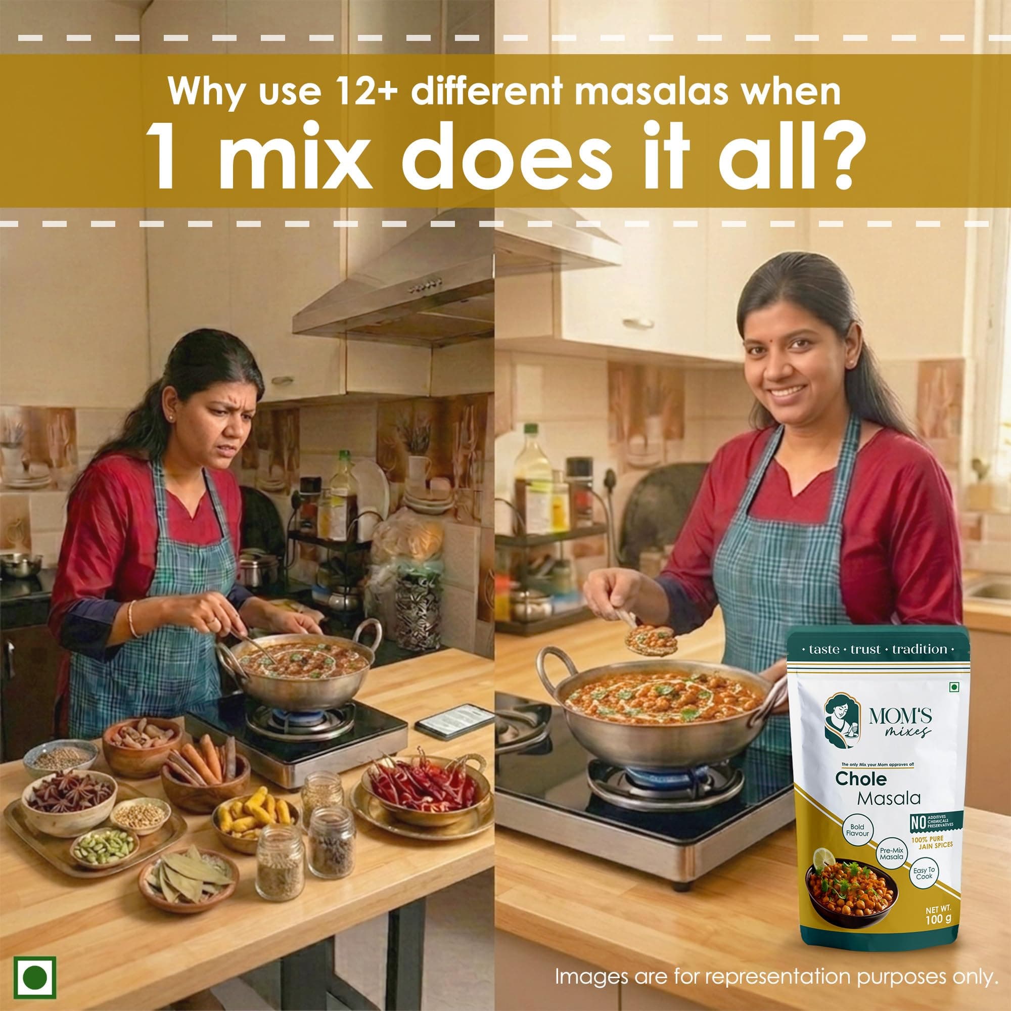 Mom’s Mixes Chole Masala (Chole Masala Powder) | Pre-Mix Masala | No Onion No Garlic (Jain Friendly) | Authentic Punjabi Taste | No Preservatives | 100g — image 6