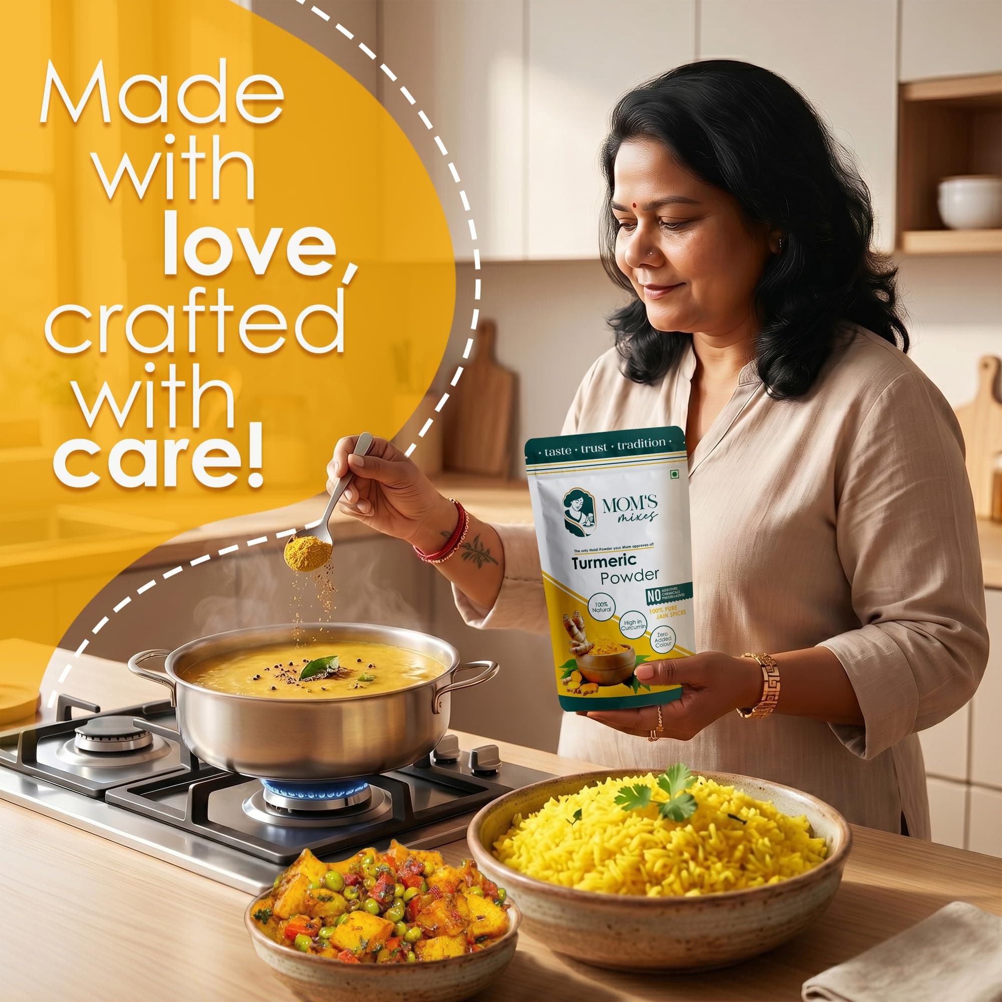 Mom’s Mixes Turmeric Powder (Haldi) | High Curcumin | Pure & Natural | No Preservatives | No Onion No Garlic (Jain Friendly) | Meghalaya Haldi | 100g — image 5