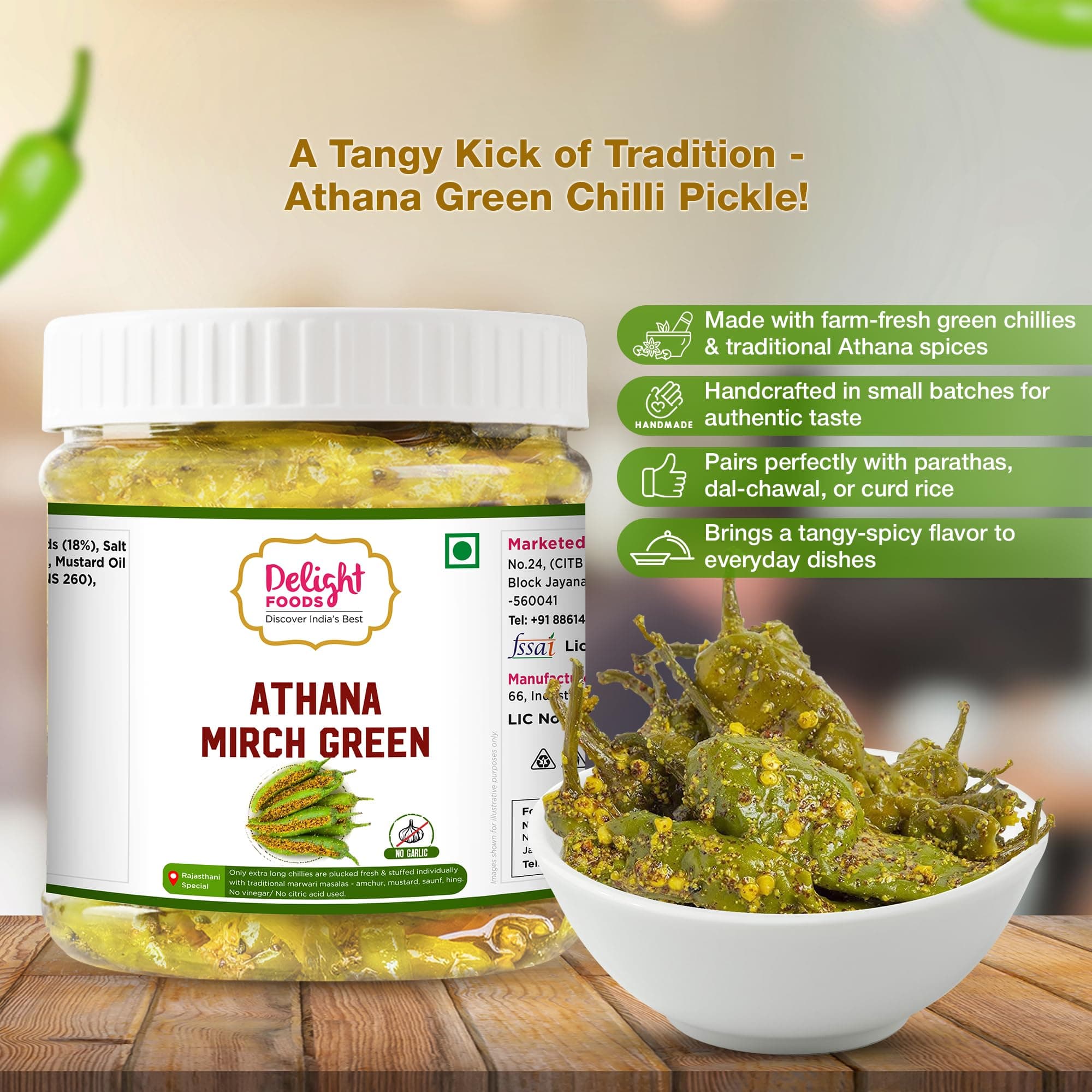 Delight Foods Athana Red & Green Mirch Pickles Achar 500g (250g X 2) | Masala Pickle | Chilli Pickle | Mustard Oil Pickle Achar | Sarso Tel | No Garlic — image 7