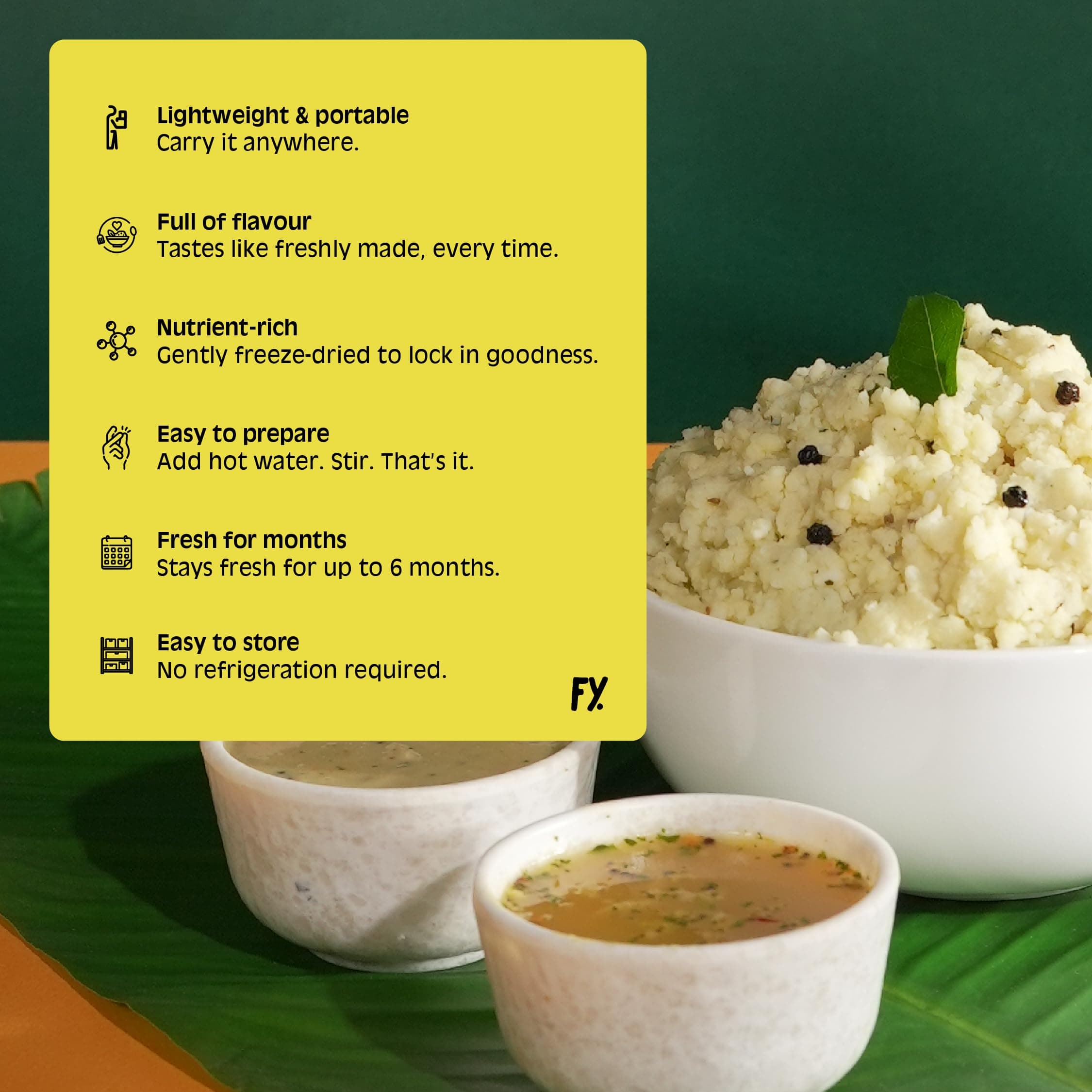 Chutnefy Ghee (Ven) Pongal (With Coconut Chutney & Sambar) | 95g Freeze-Dried Instant Meal | Just Add Hot Water to make a meal for 1 | 0% Preservatives or Additives — image 4