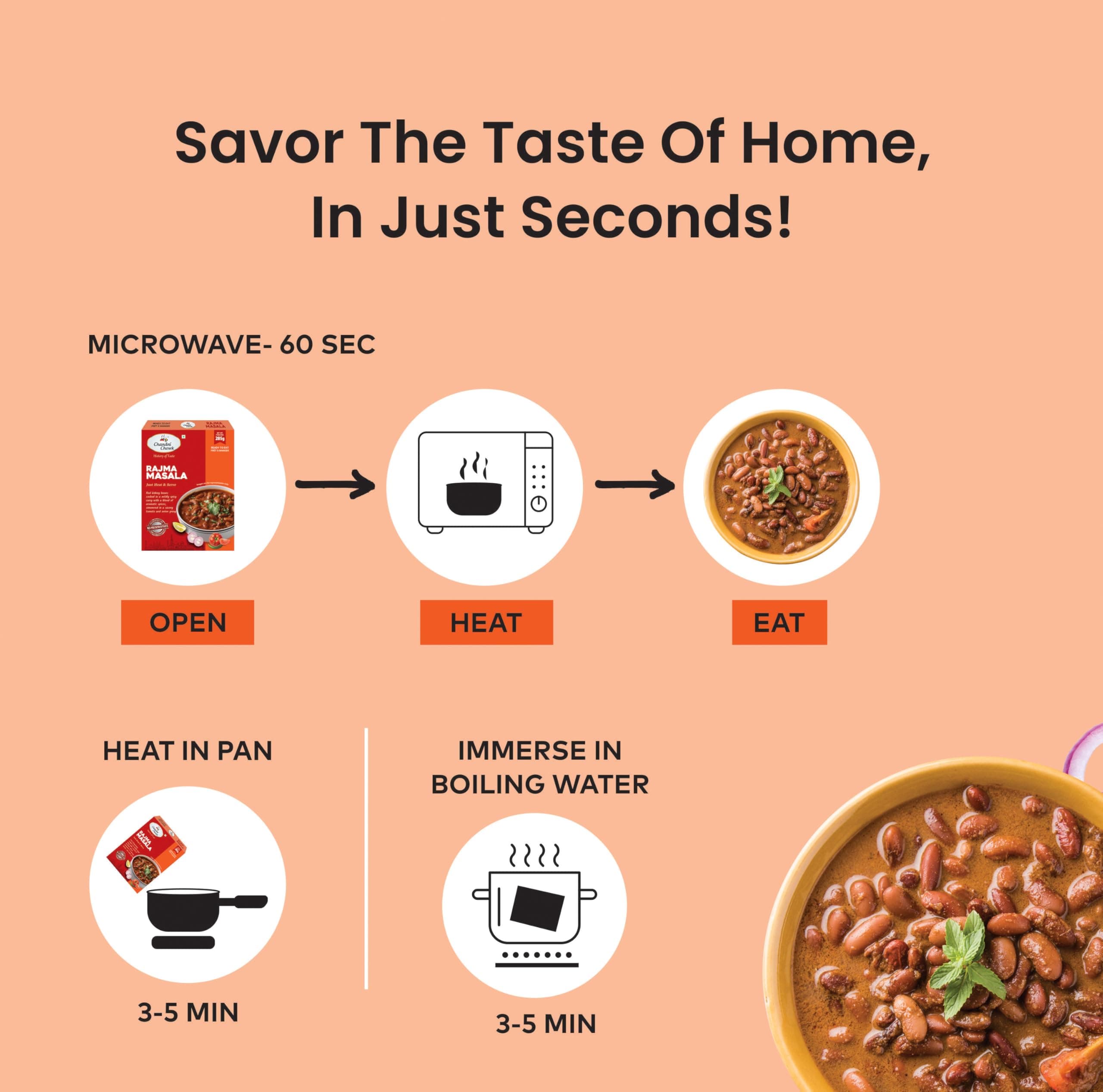 Chandni Chowk Ready to Eat Rajma Masala, Pure Veg, Just Heat and Serve | Restaurant Style Ready to Cook Rajma Masala | No Preservatives Or Artificial Colors | 285gm Pack of 1 — image 6