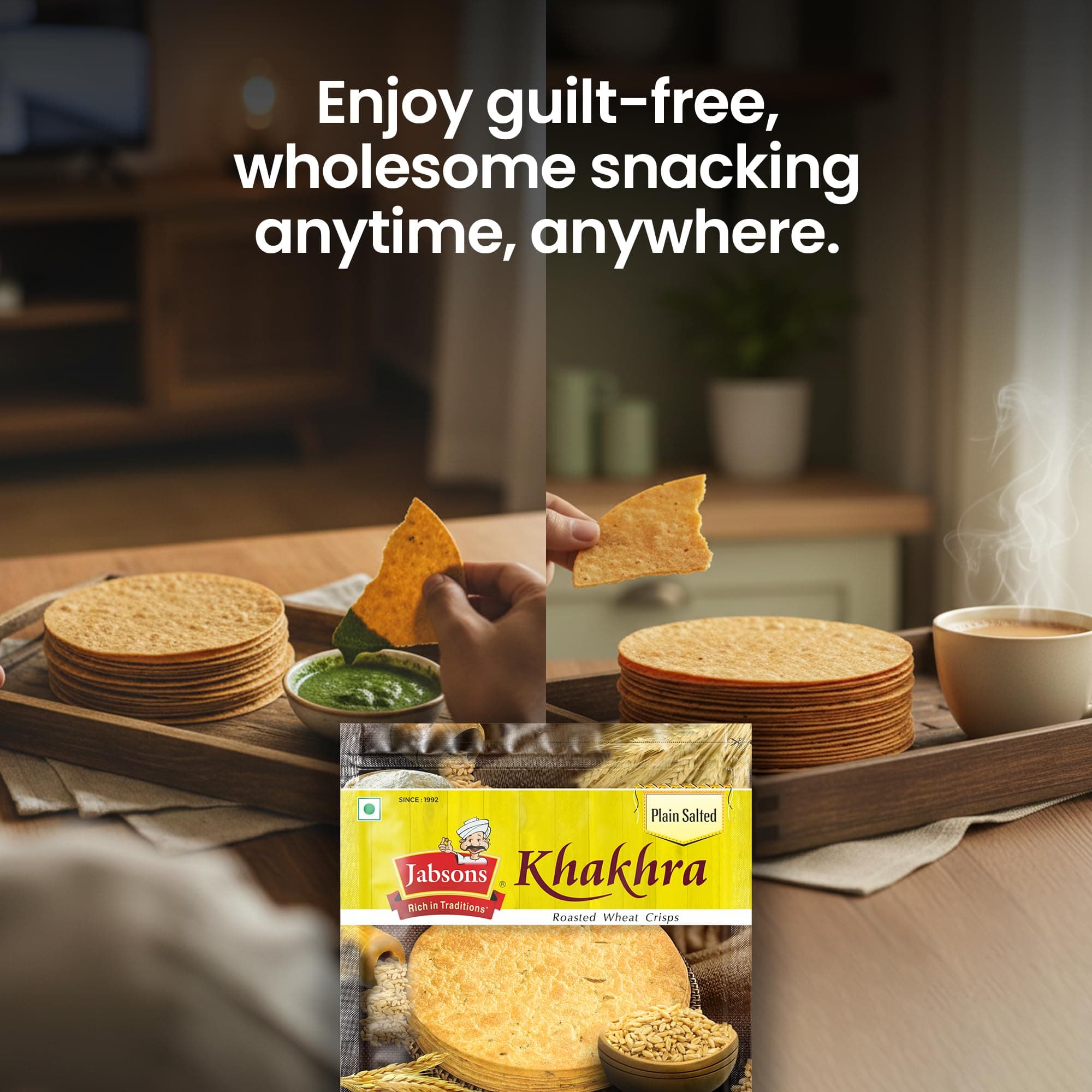 Jabsons Plain Salted Khakhra 100% Roasted | No onion No Garlic | Ready To Eat Vacuum Packed Tea Time Snack | Crispy Diet Friendly Khakhra | Gujarati Traditional Healthy Snacks 180 gm (Pack of 1) — image 7