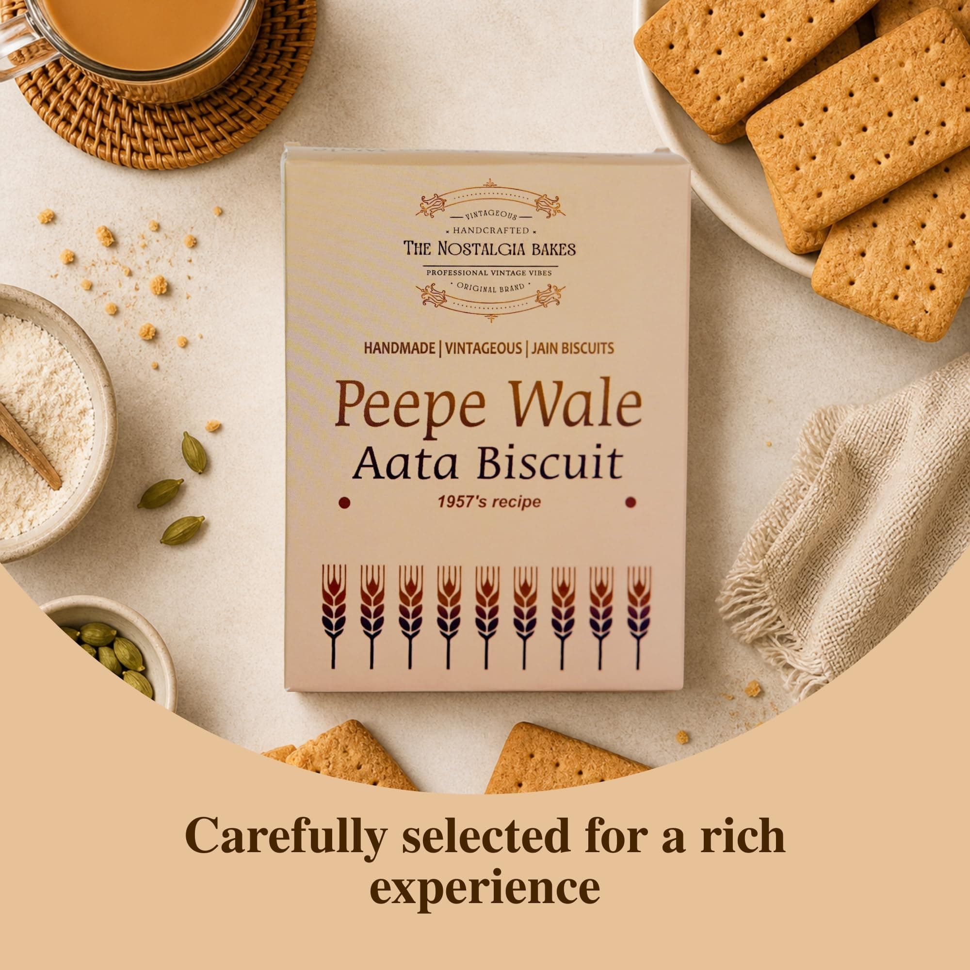 Amba Handmade Jain Biscuits Combo Pack | Buttery Ajwain Cookies & Peepe Wale Aata Biscuits | Traditional Tea Time | Crunchy & Fresh Baked Snacks | Premium Indian Bakery Cookies Combo Pack — image 5