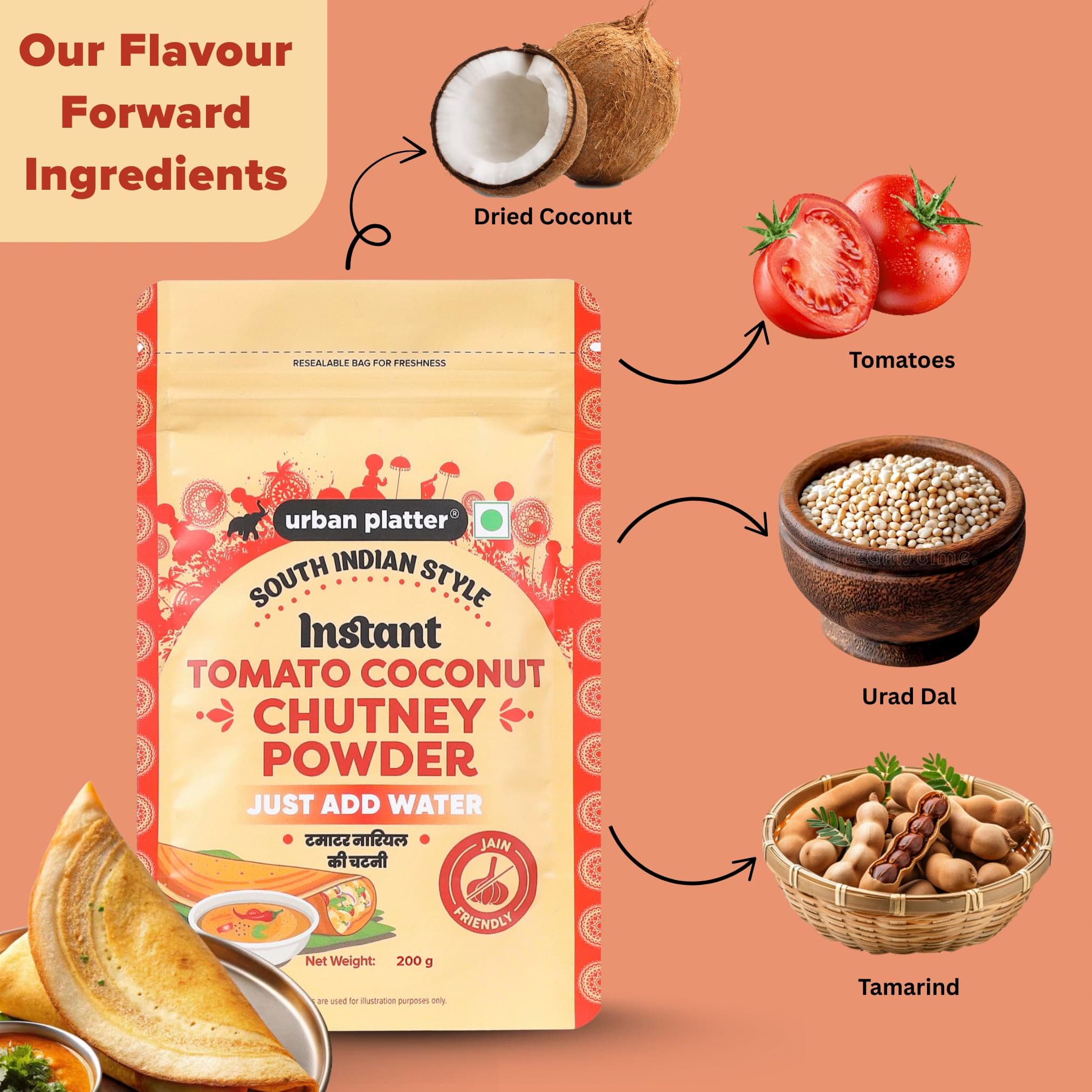 Urban Platter South Indian Style Instant Tomato Coconut Chutney Powder, 200g / 7oz [Nariyal ki Chutney, Just Add Water] — image 5